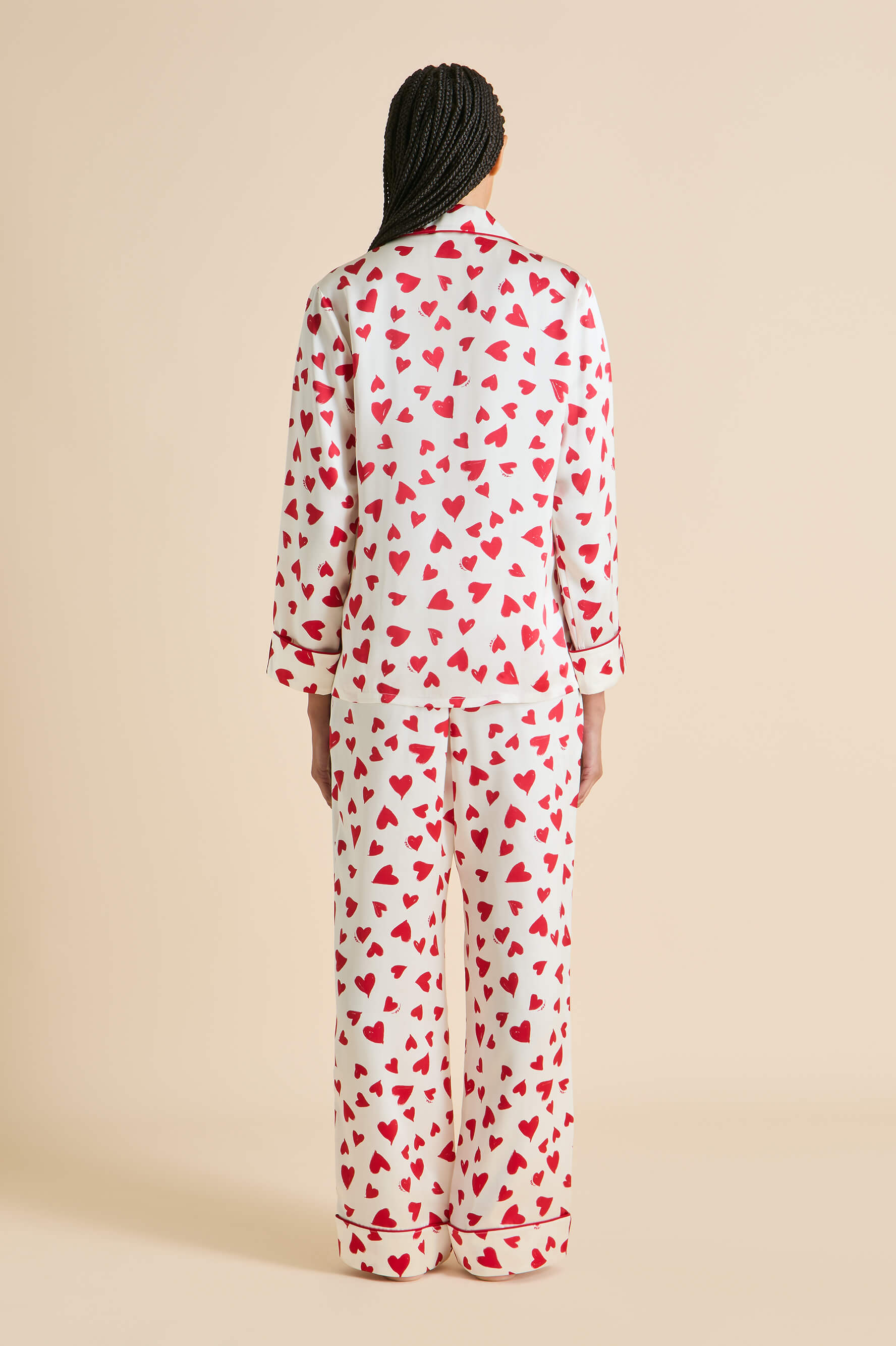 Lila Amore Red Heart Pajamas in Silk Satin