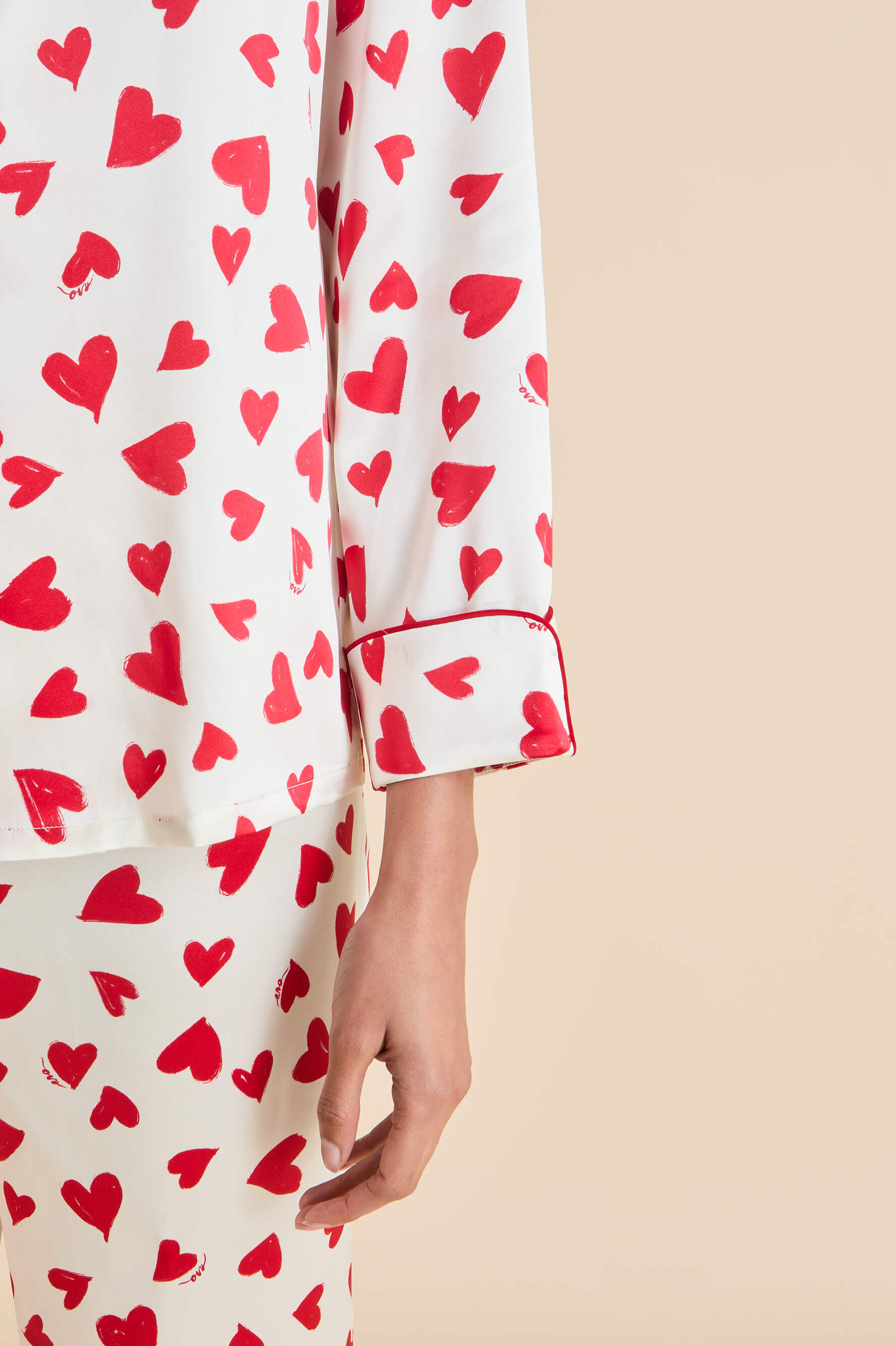 Lila Amore Red Heart Pajamas in Silk Satin