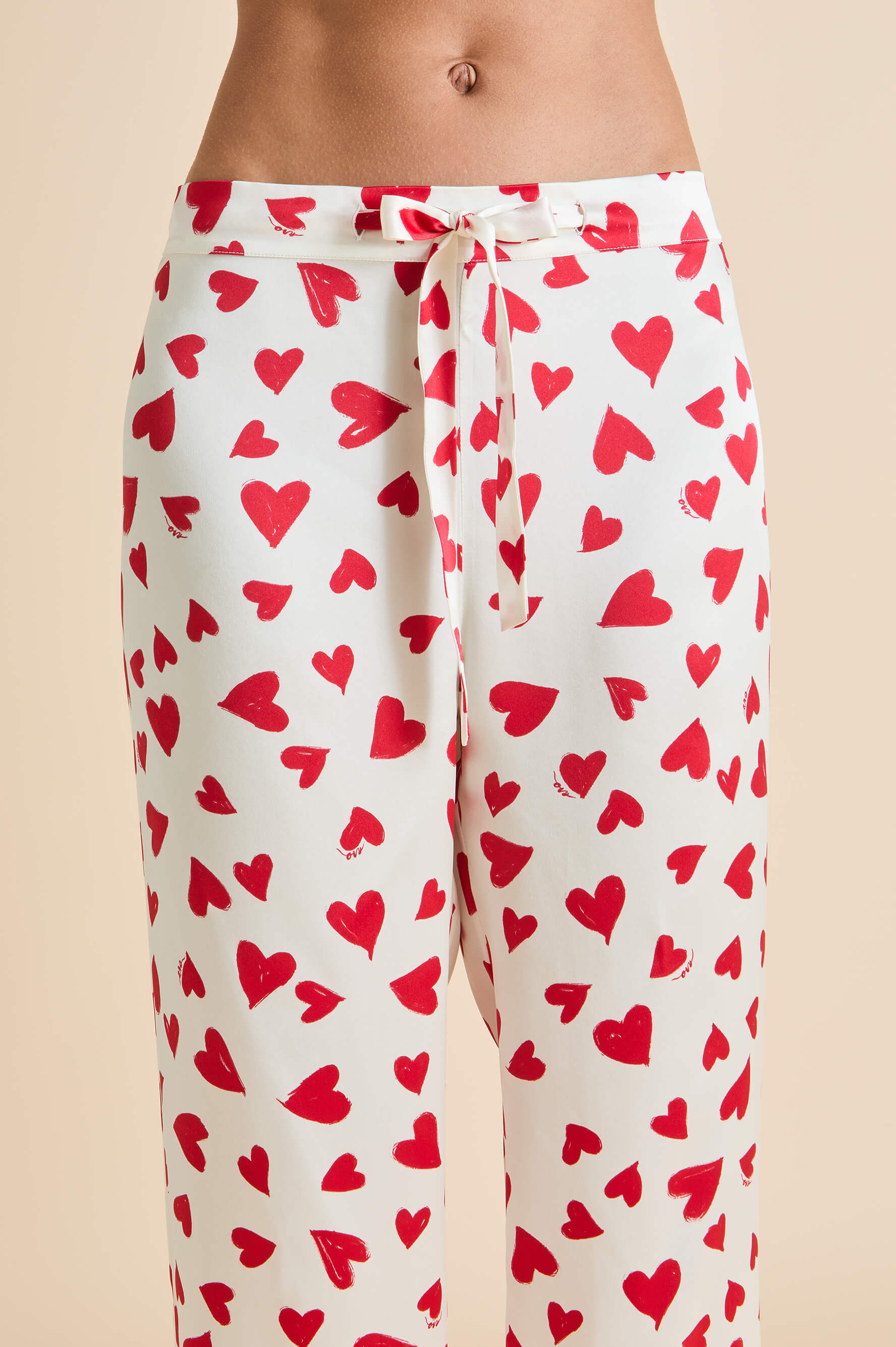 Lila Amore Red Heart Pajamas in Silk Satin