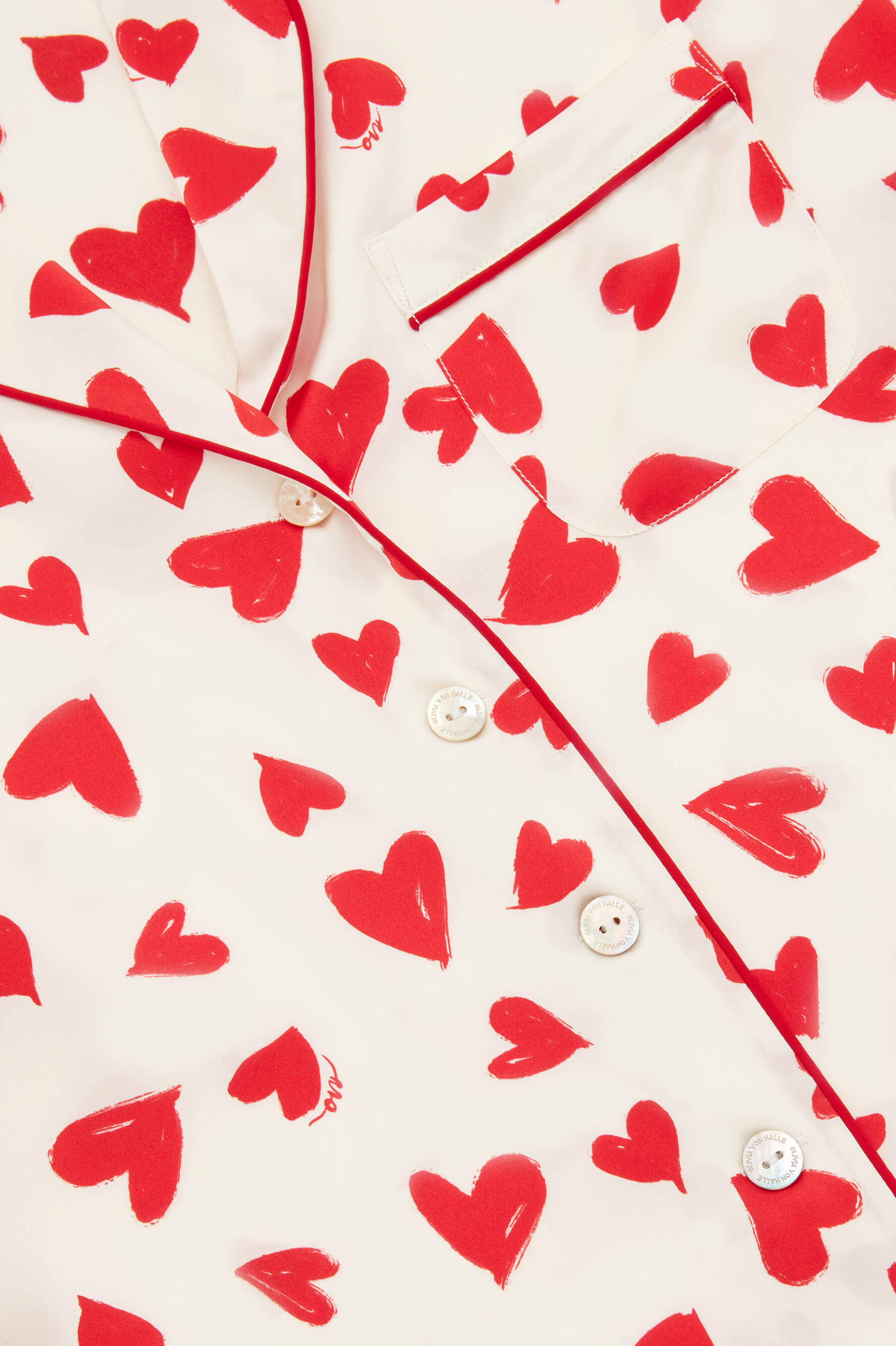 Lila Amore Red Heart Pajamas in Silk Satin