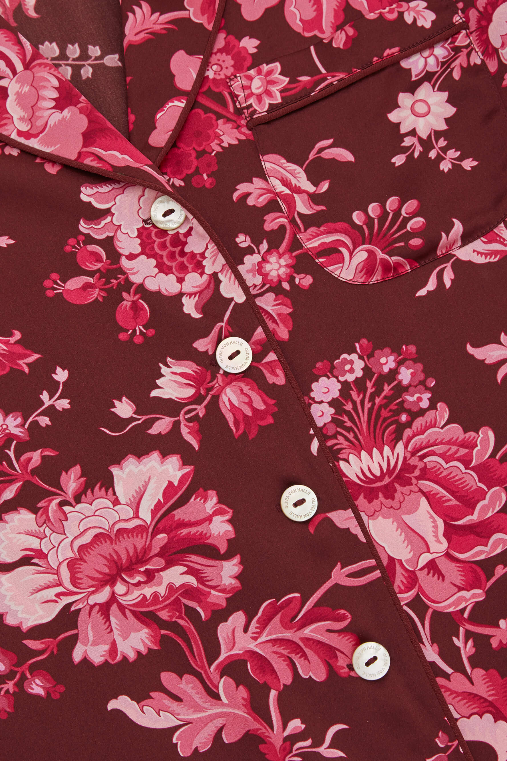 Lila Aphrodite Burgundy Floral Pajamas in Silk Satin