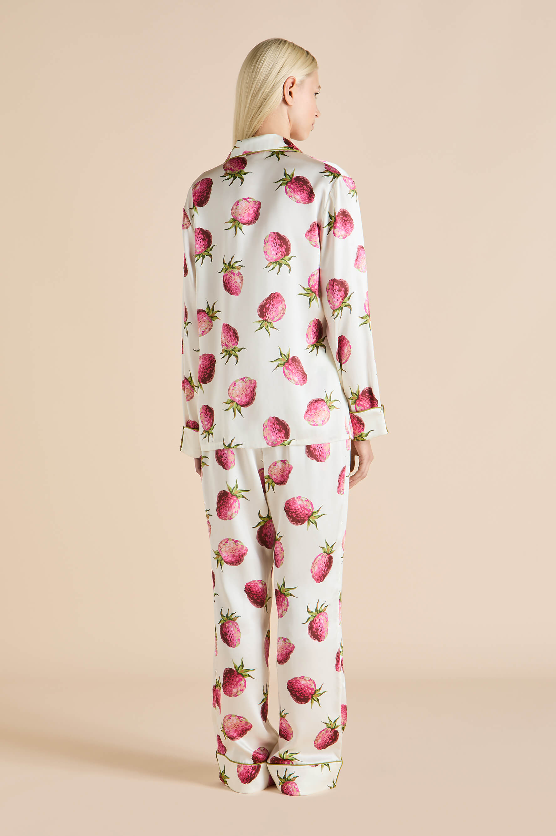 Lila Blythe Ivory Strawberry Pajamas in Silk Satin