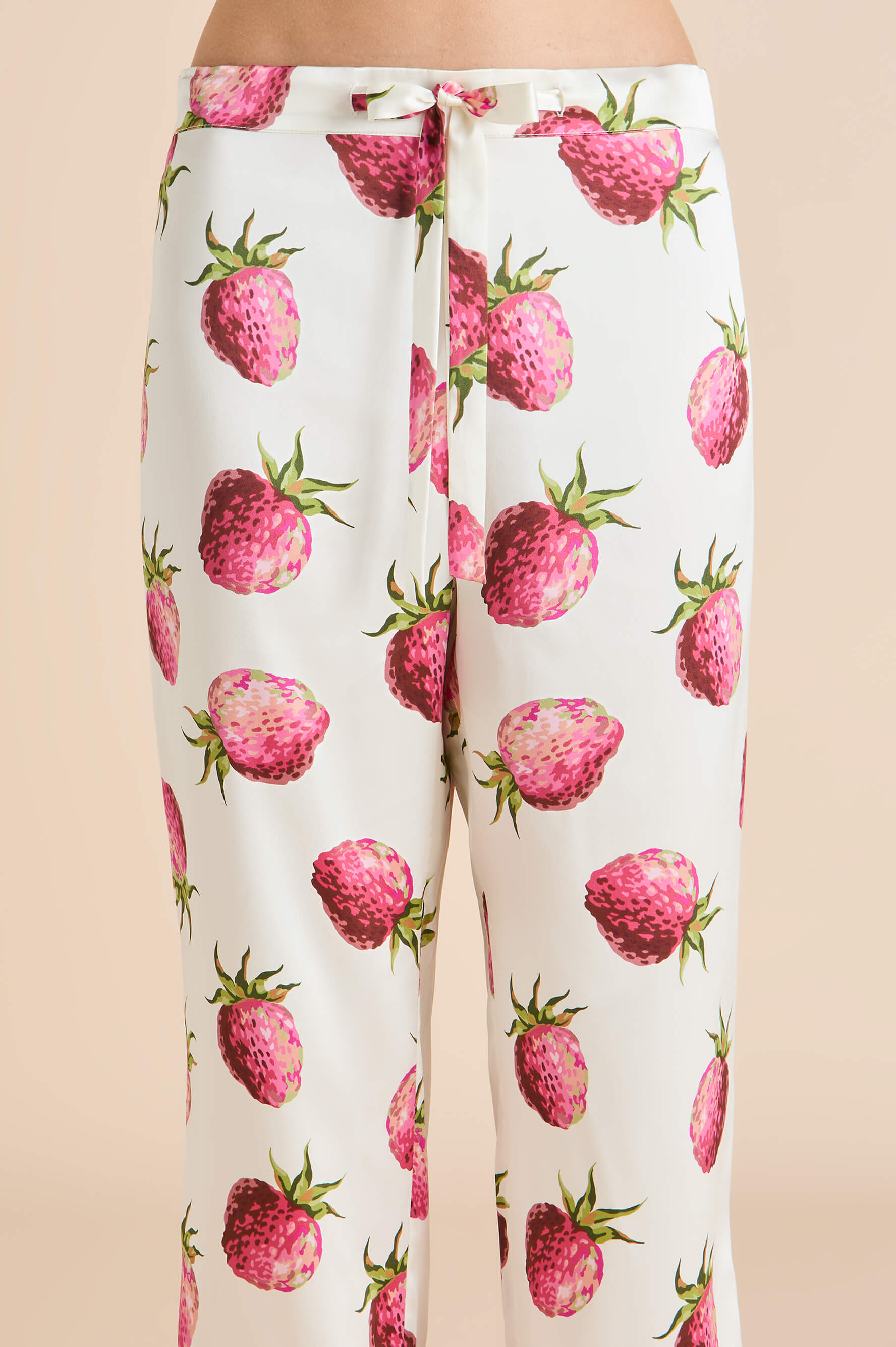 Lila Blythe Ivory Strawberry Pajamas in Silk Satin