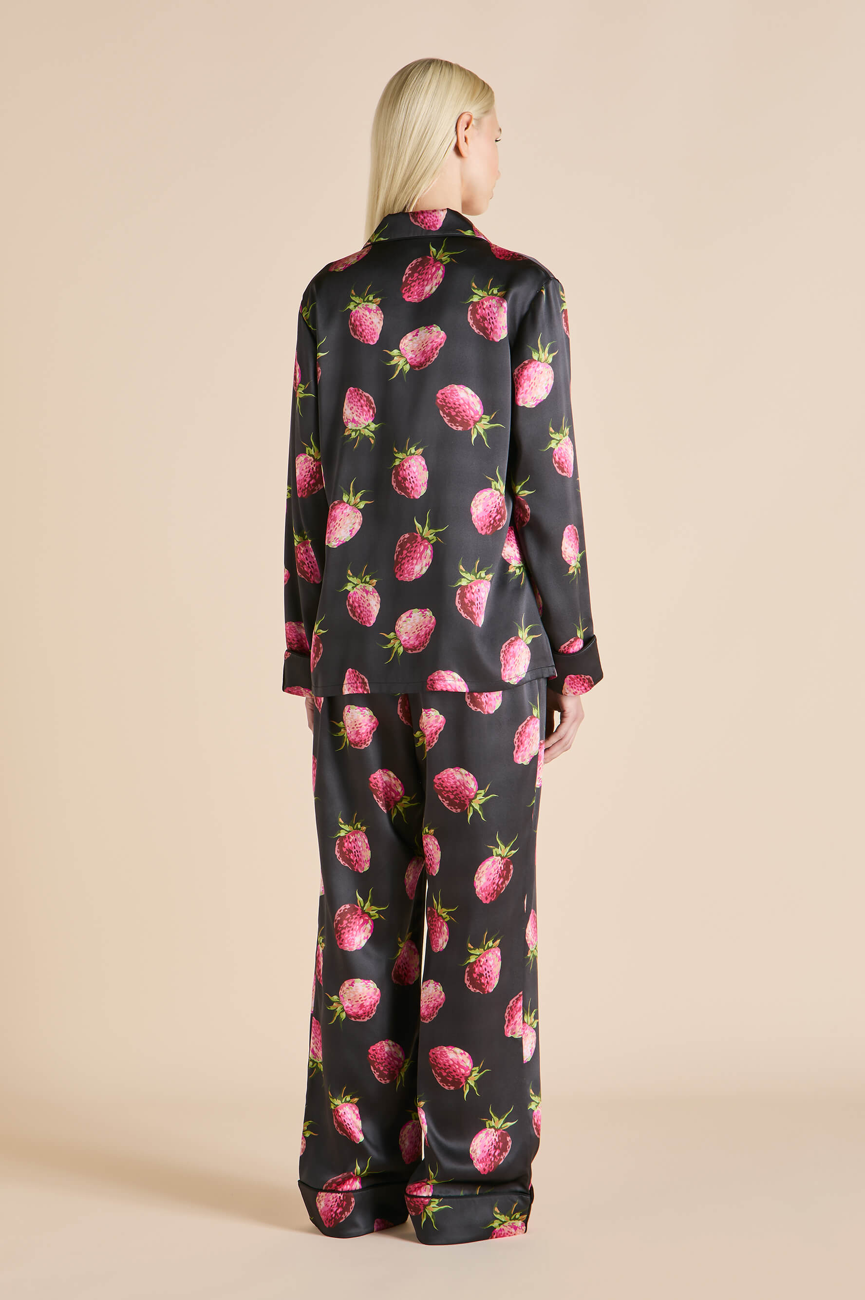 Lila Brigham Black Strawberry Pajamas in Silk Satin