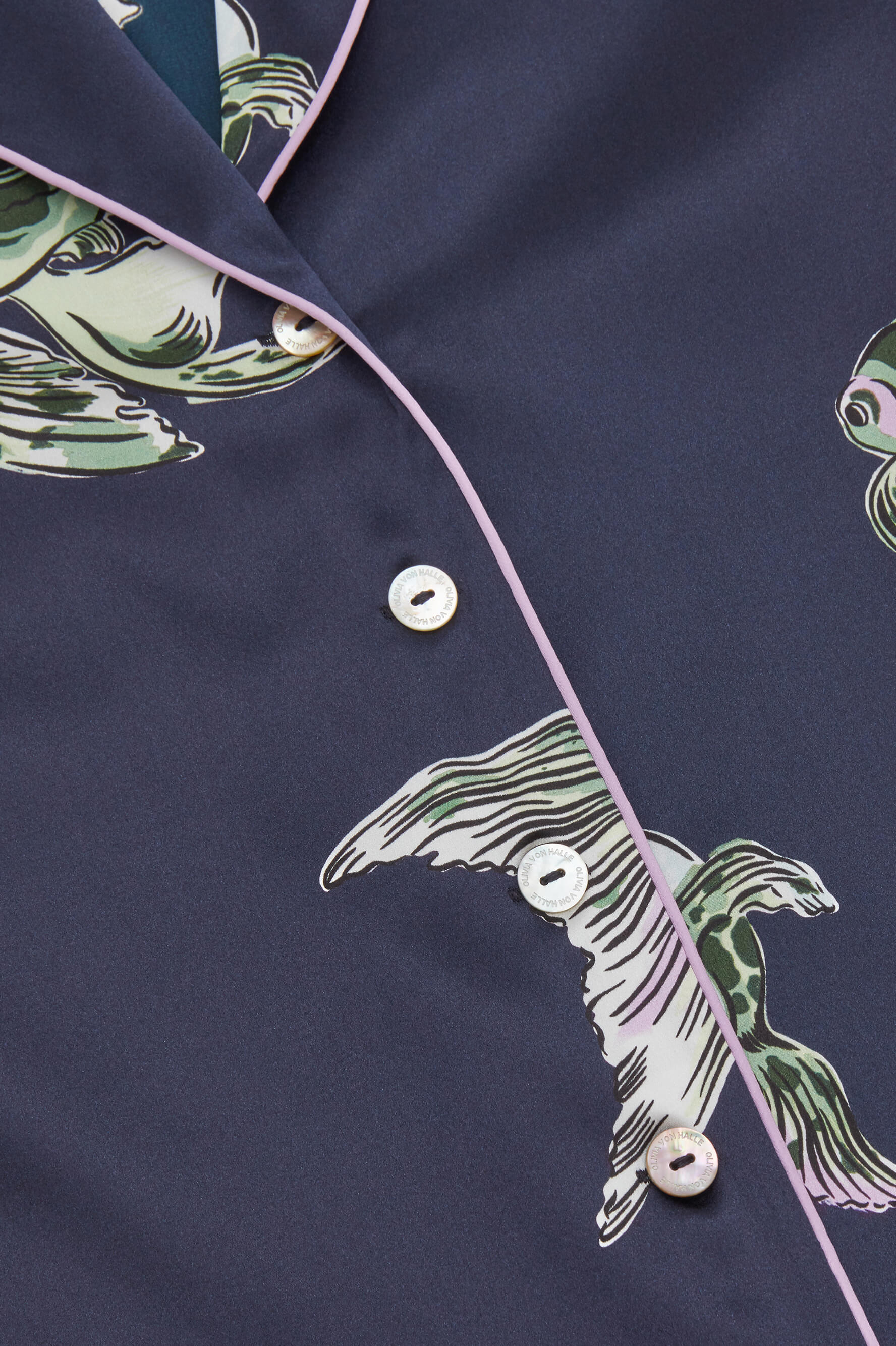Lila Caspian Navy Goldfish Pajamas in Silk Satin