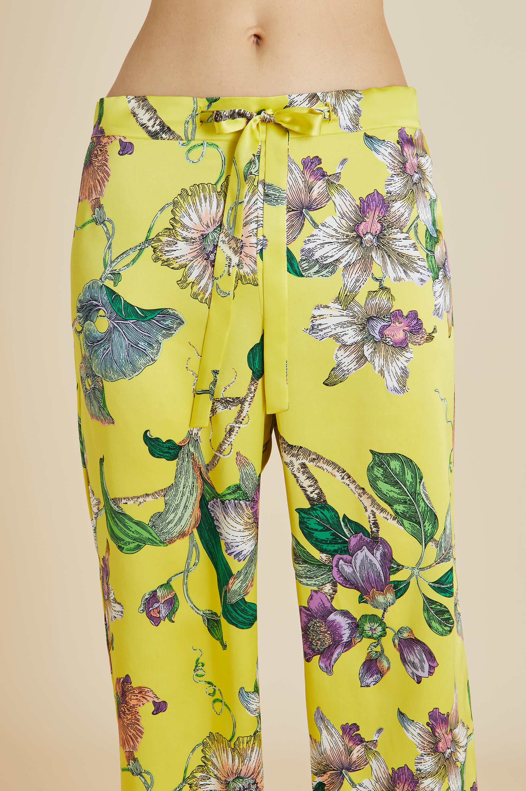 Lila Chakra Yellow Floral Silk Satin Pajamas