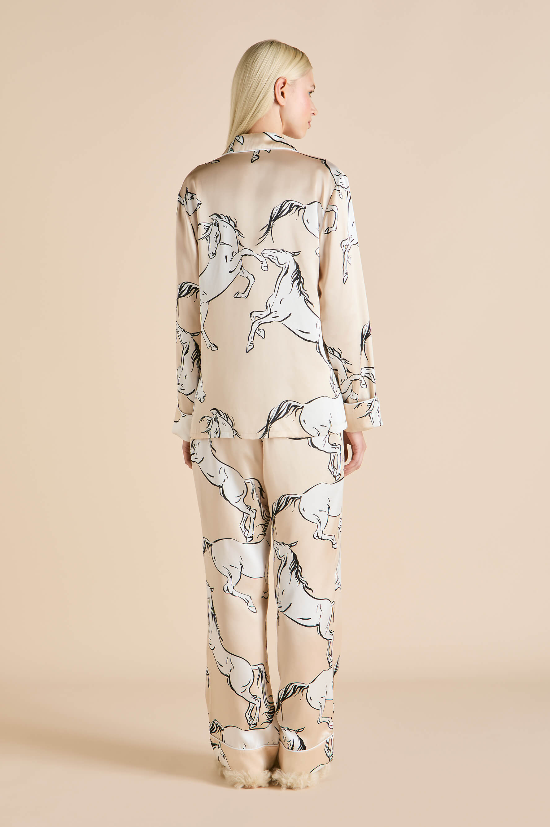 Lila Clementine Caramel Horse Pajamas in Silk Satin