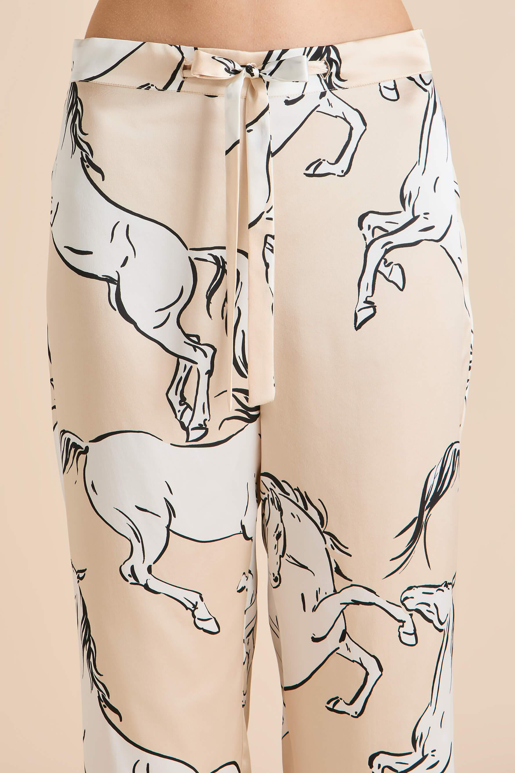 Lila Clementine Caramel Horse Pajamas in Silk Satin