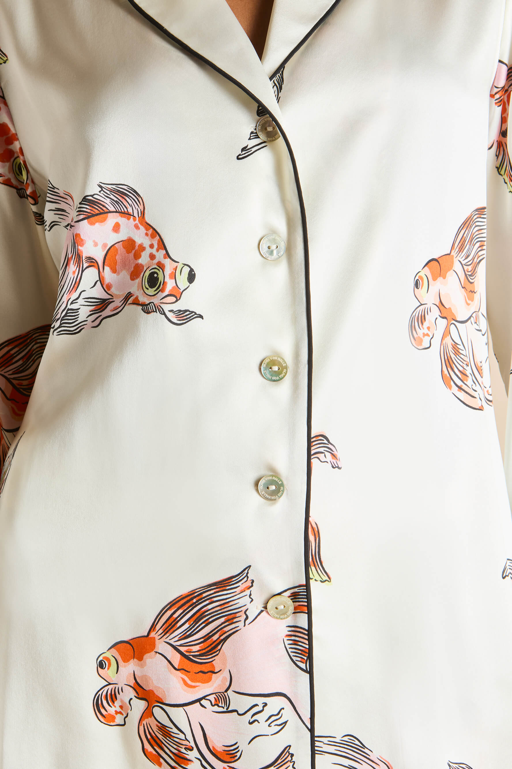 Lila Cora Ivory Goldfish Pajamas in Silk Satin