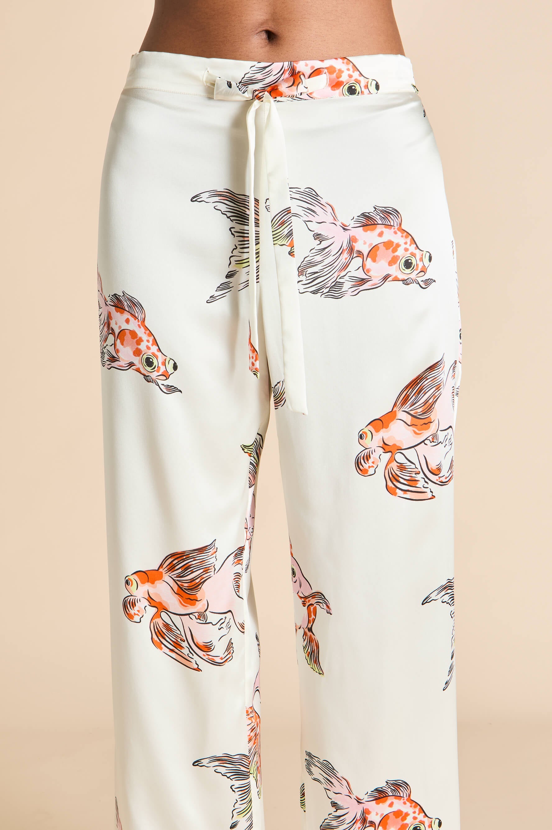 Lila Cora Ivory Goldfish Pajamas in Silk Satin