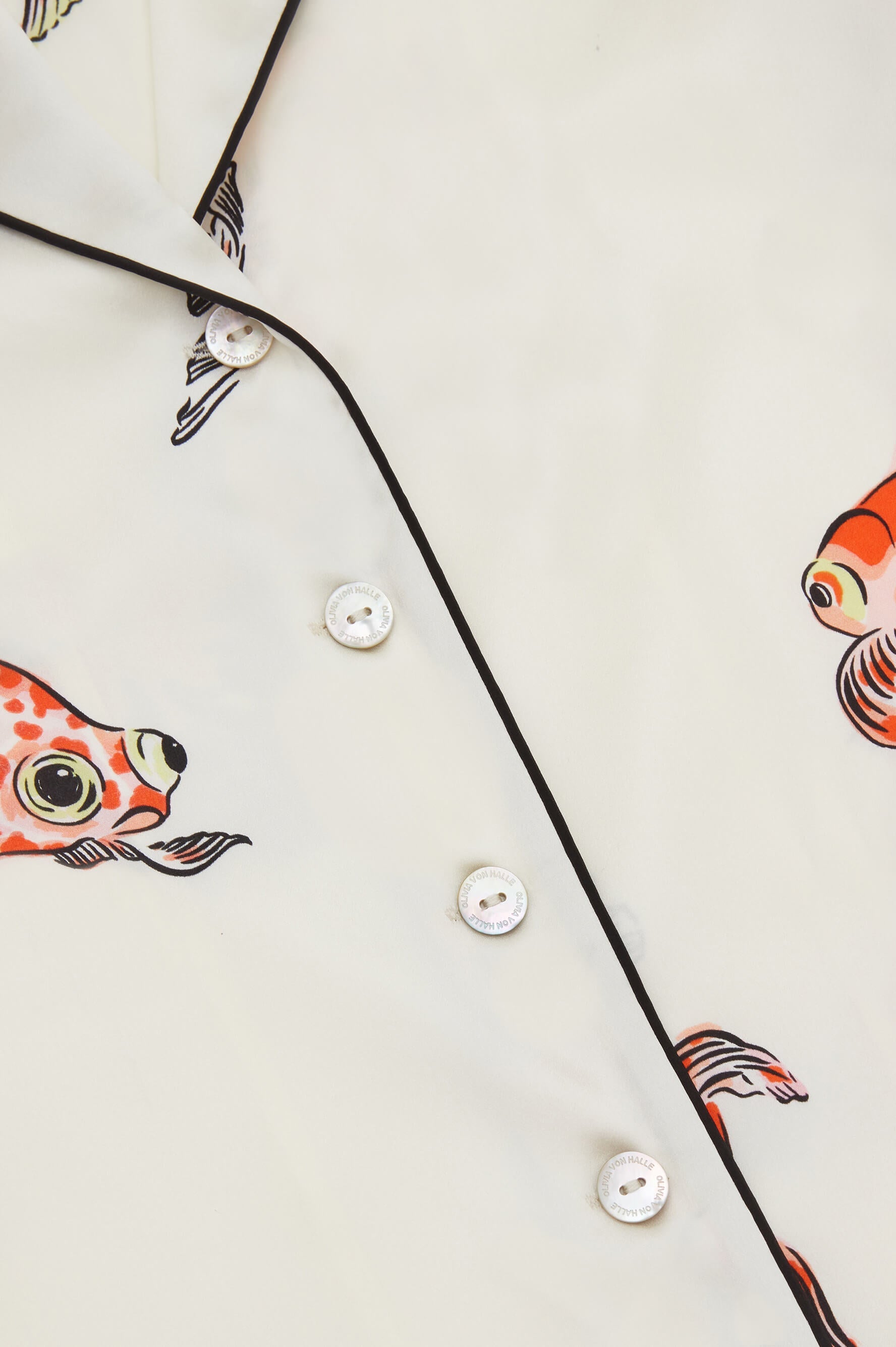 Lila Cora Ivory Goldfish Pajamas in Silk Satin