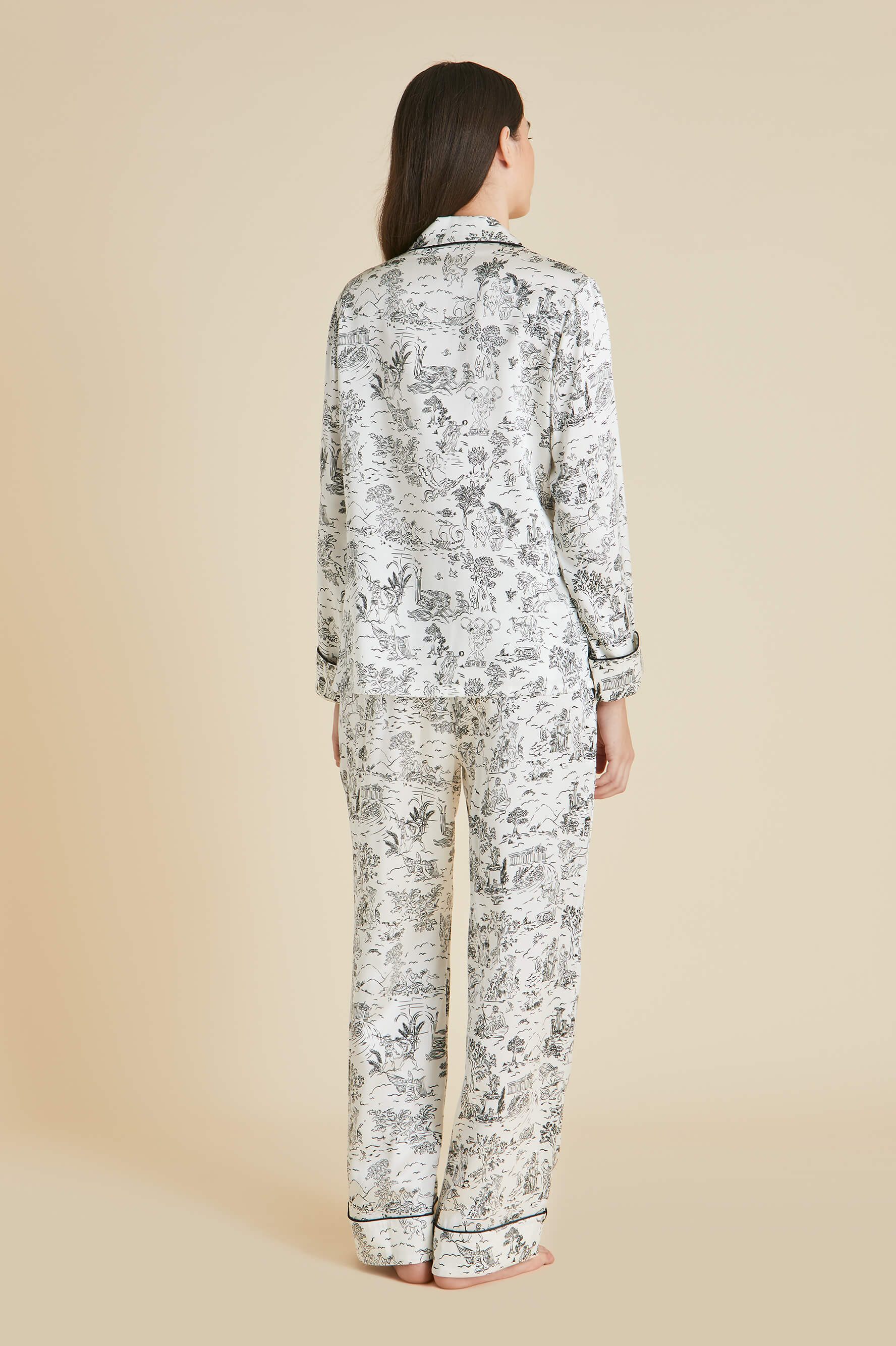 Lila Dioscuri Ivory Toile de Jouy Pajamas in Silk Satin