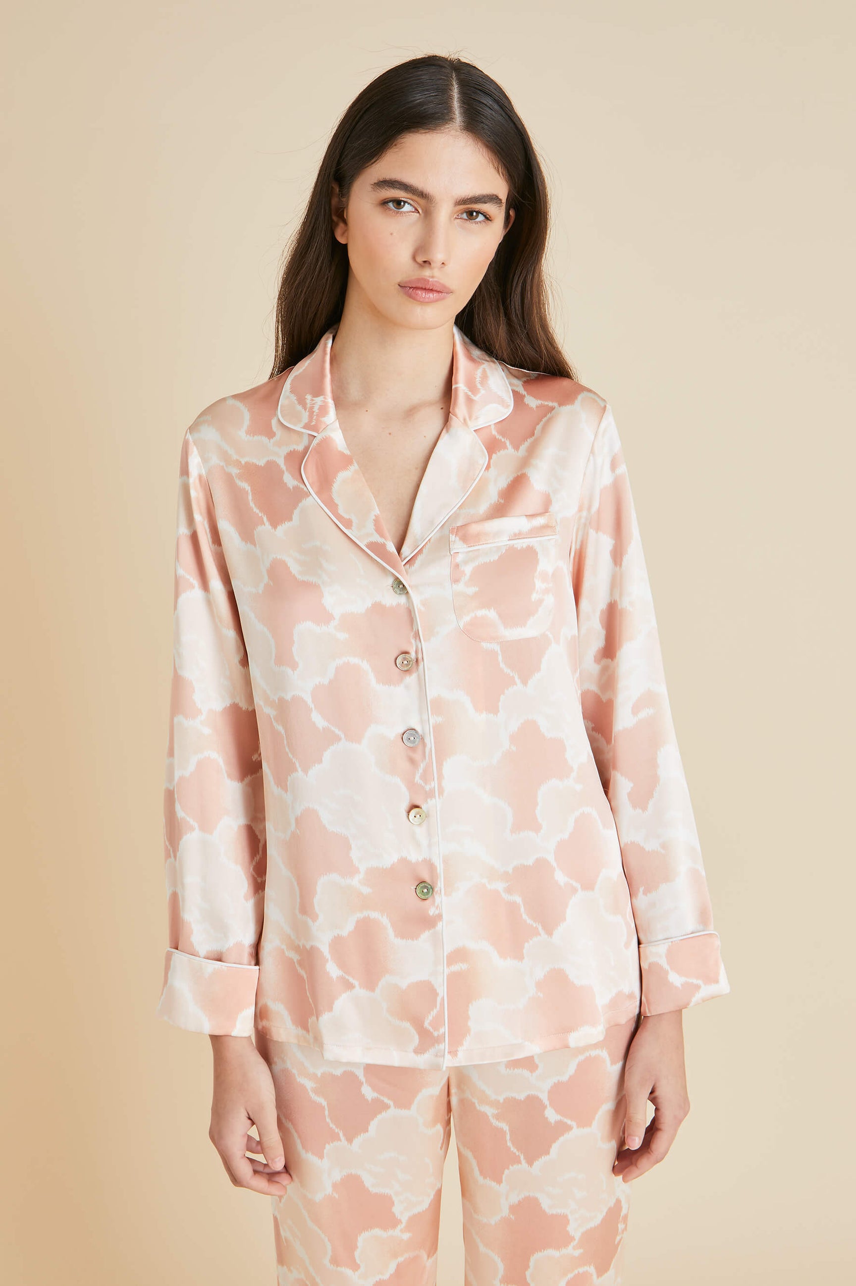 Lila Icarus Peach Cloud Pajamas In Silk Satin Olivia Von Halle