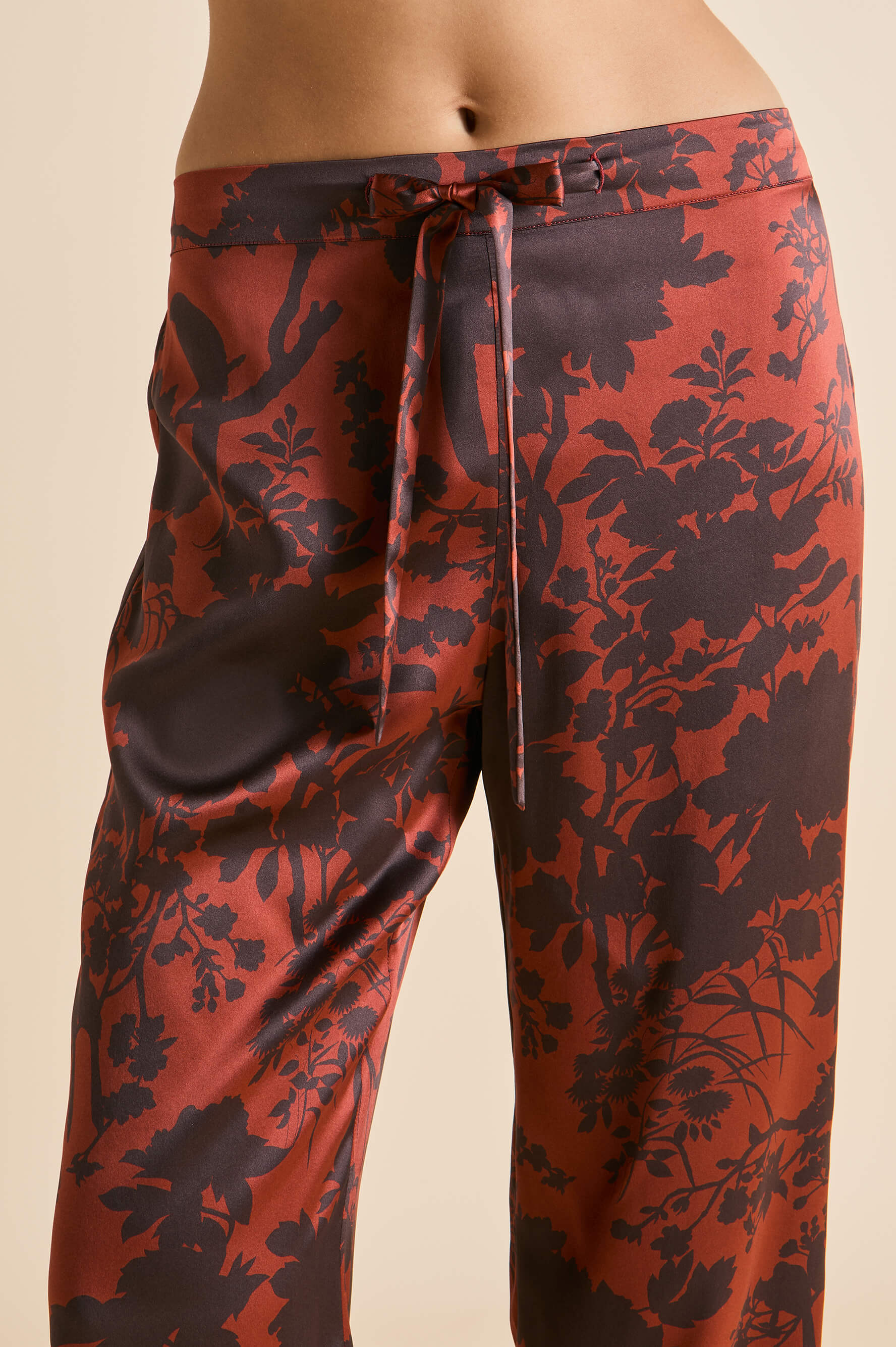 Lila Lalanne Burgundy Floral Pajamas in Silk Satin