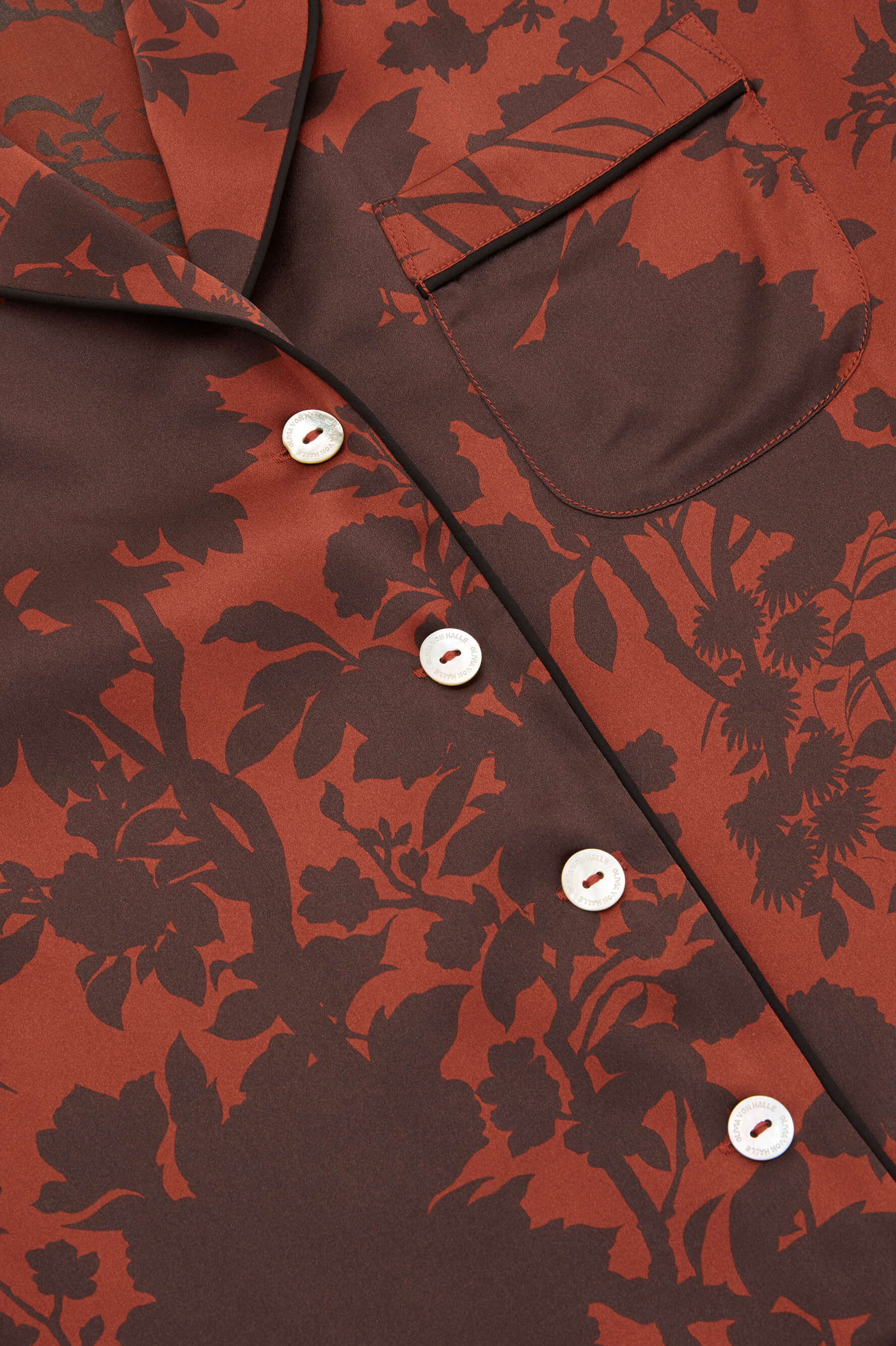 Lila Lalanne Burgundy Floral Pajamas in Silk Satin