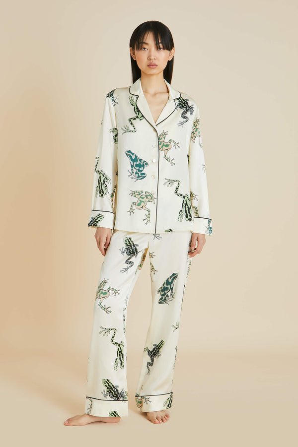 Lila Lumi Ivory Frog Pajamas in Silk Satin