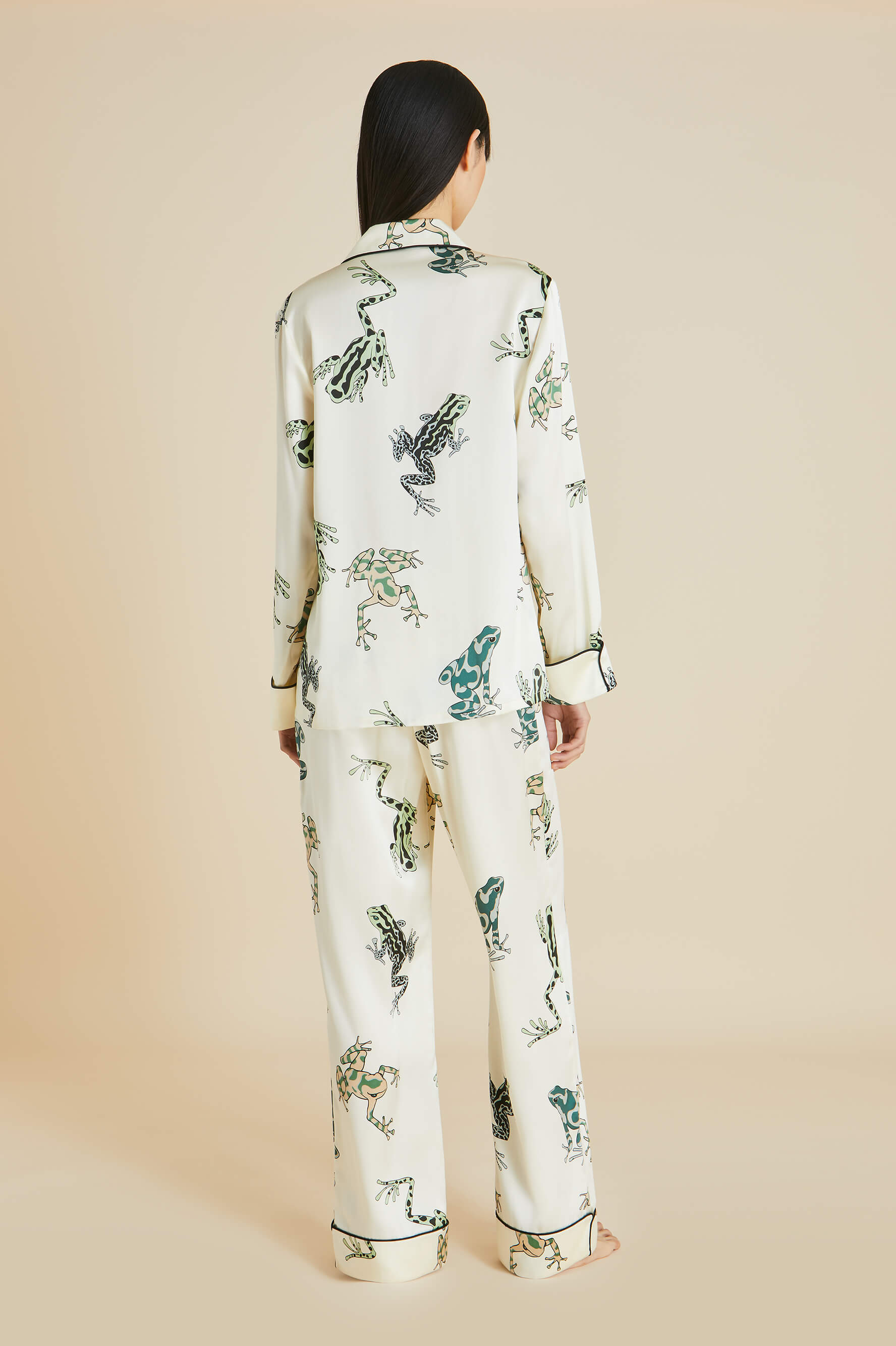 Lila Lumi Ivory Frog Pajamas in Silk Satin | Olivia von Halle