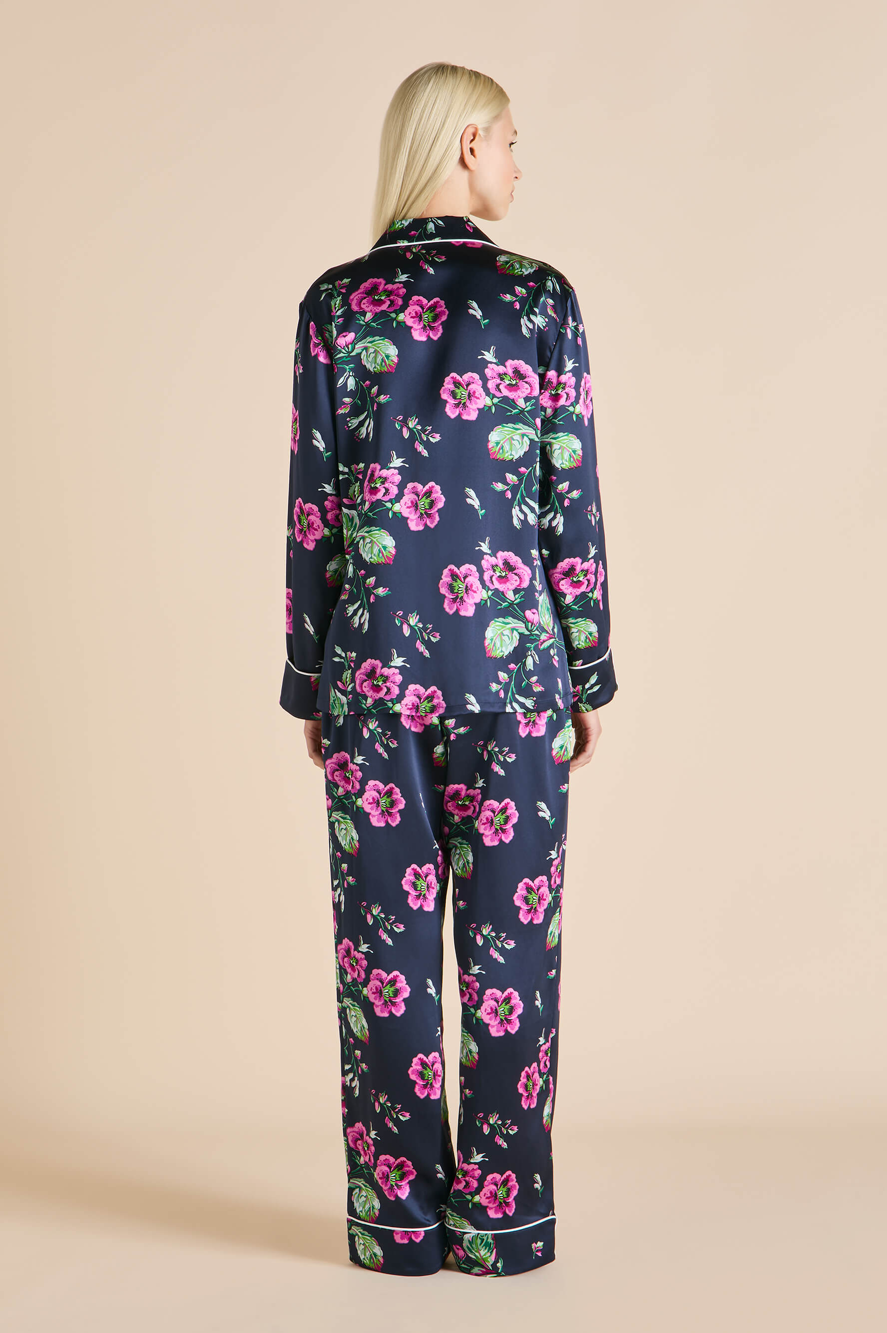 Lila Madison Navy Floral Pajamas in Silk Satin