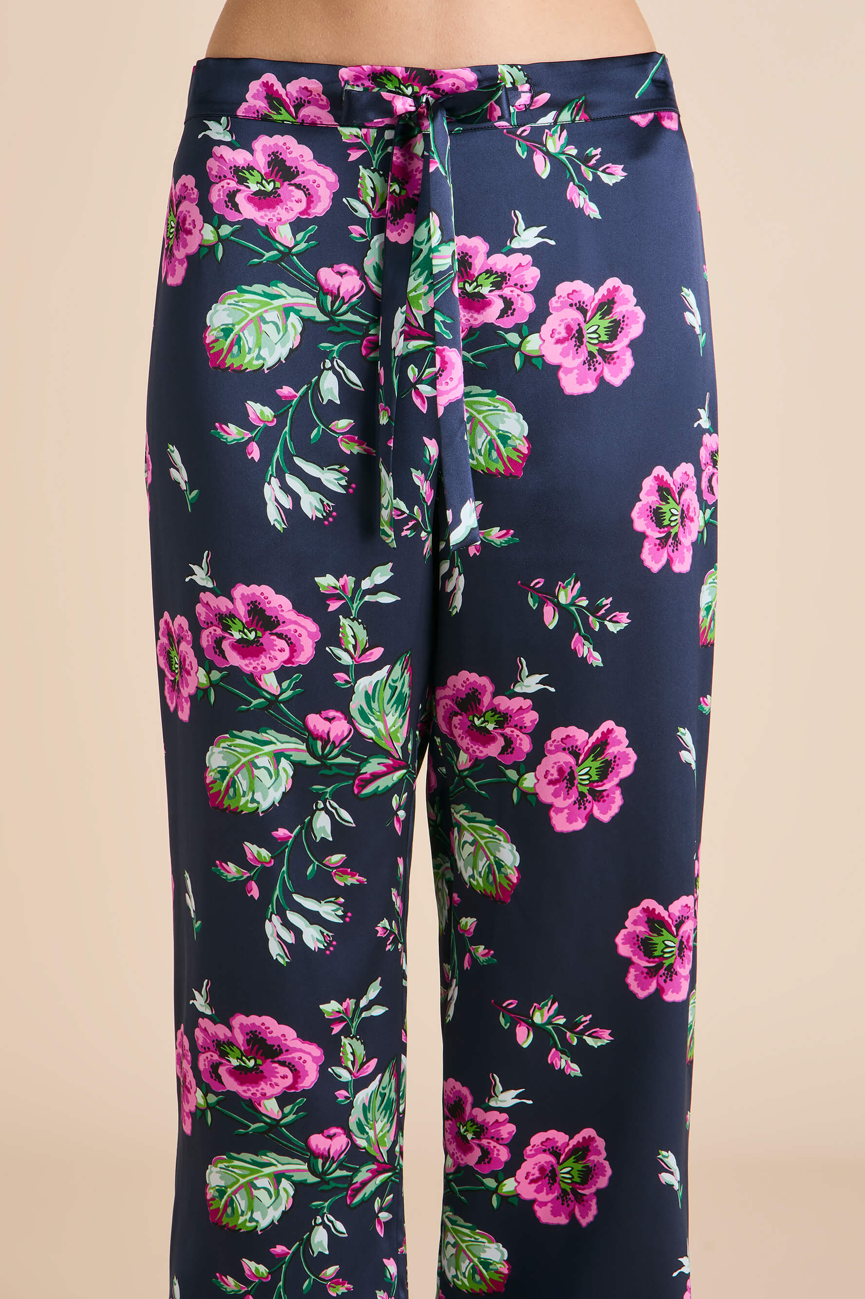 Lila Madison Navy Floral Pajamas in Silk Satin