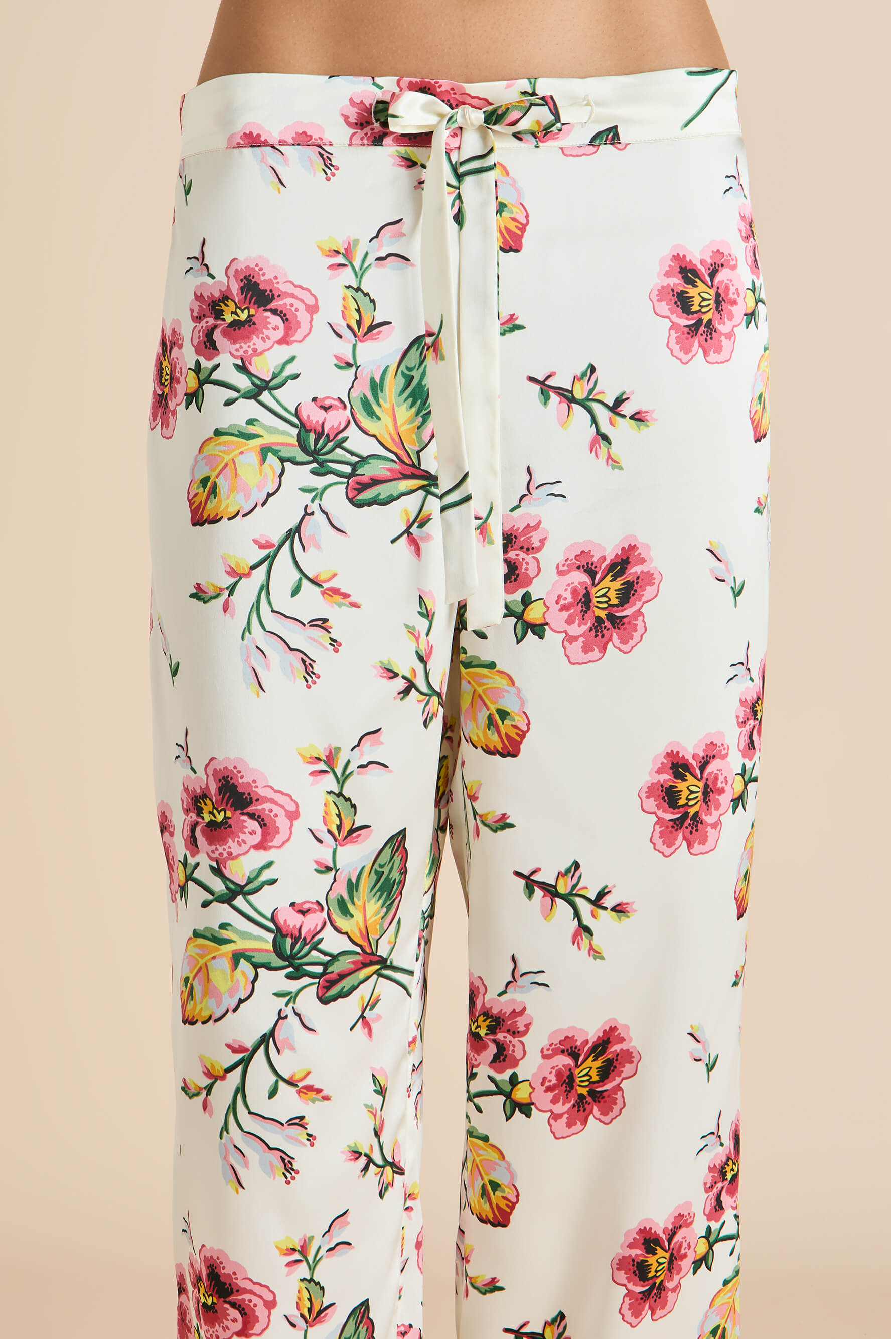 Lila Maugham Ivory Floral Pajamas in Silk Satin