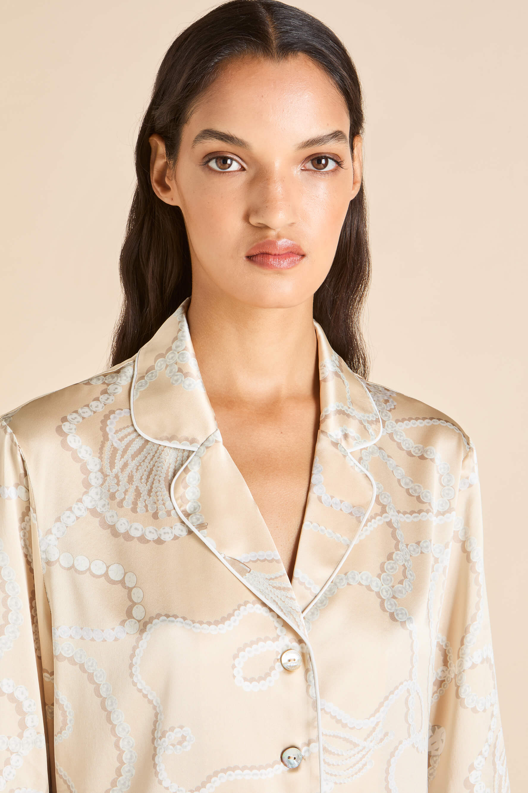 Lila Pearl Pink Jewel Pajamas in Silk Satin