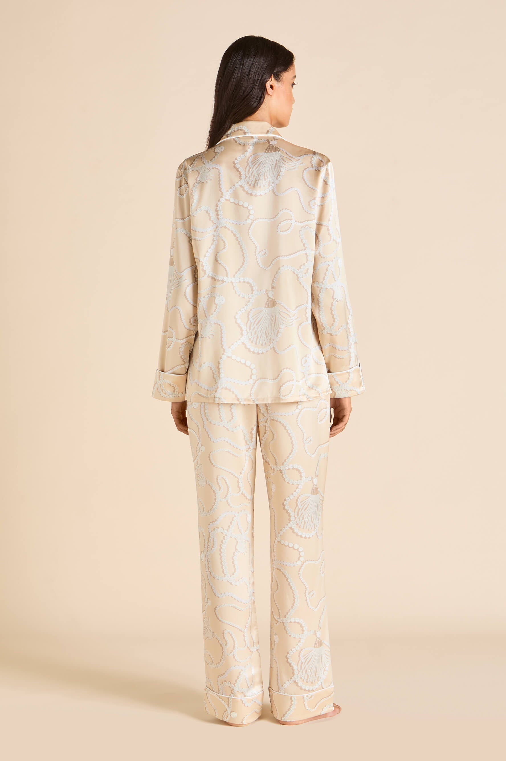 Lila Pearl Pink Jewel Pajamas in Silk Satin