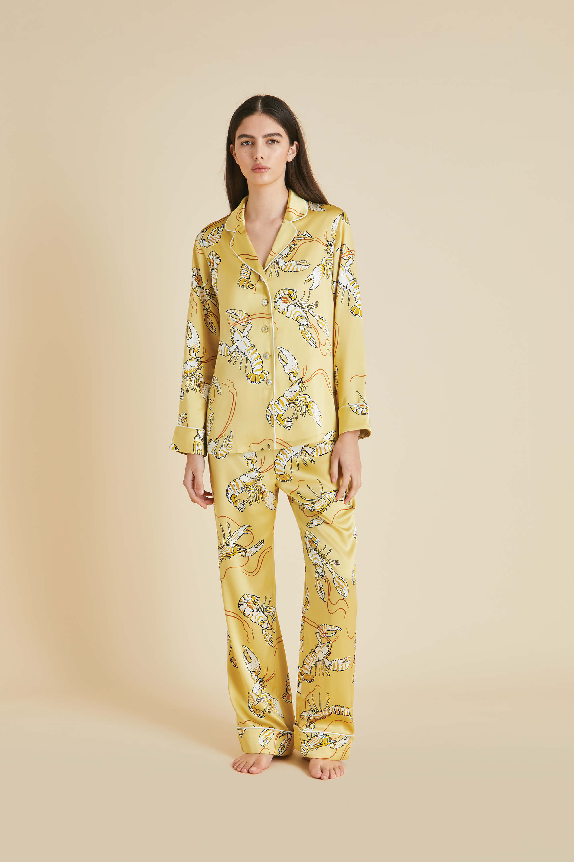 Lila Perseus Yellow Lobster Pajamas in Silk Satin