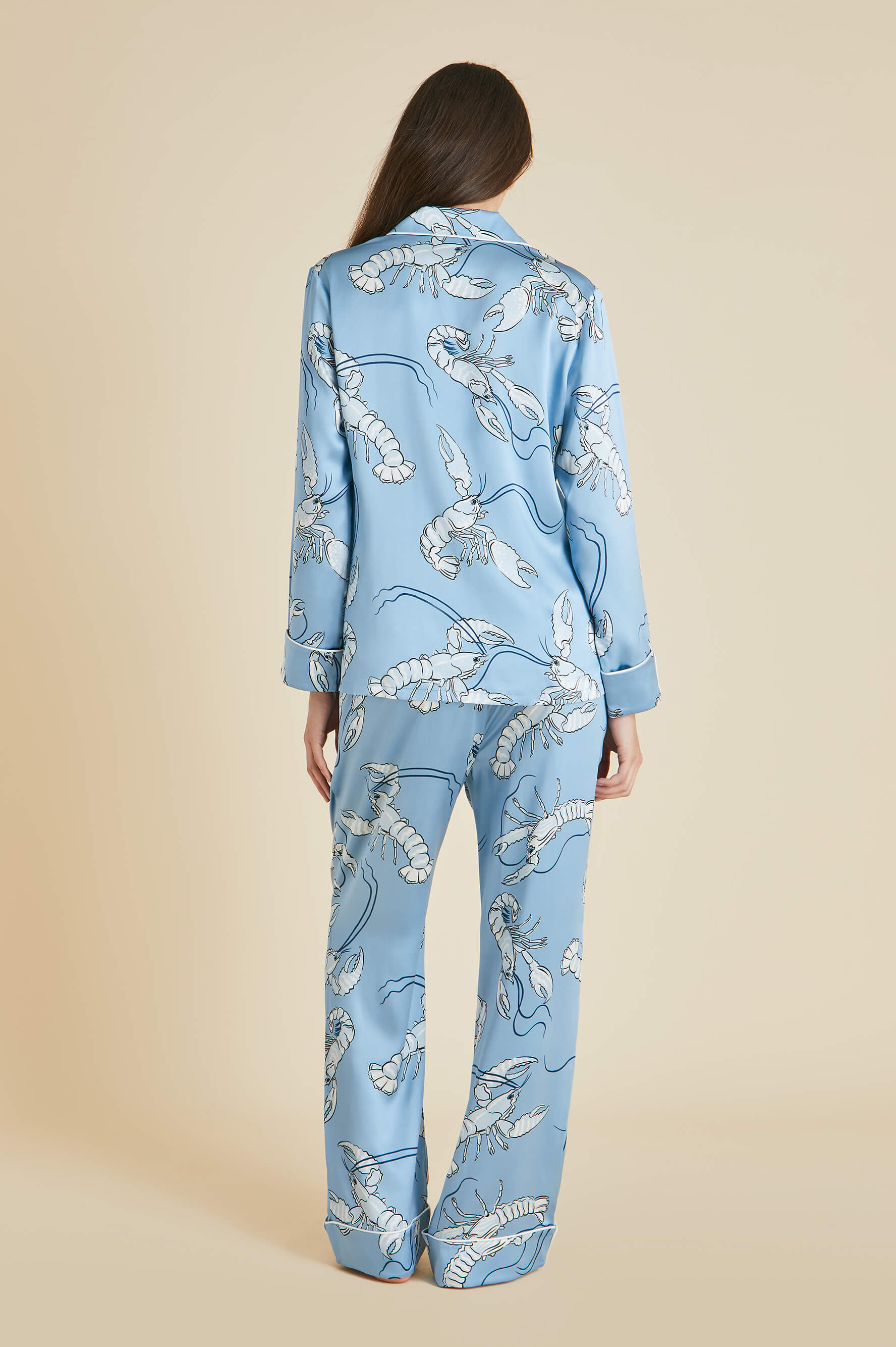 Lila Poseidon Blue Lobster Pajamas in Silk Satin
