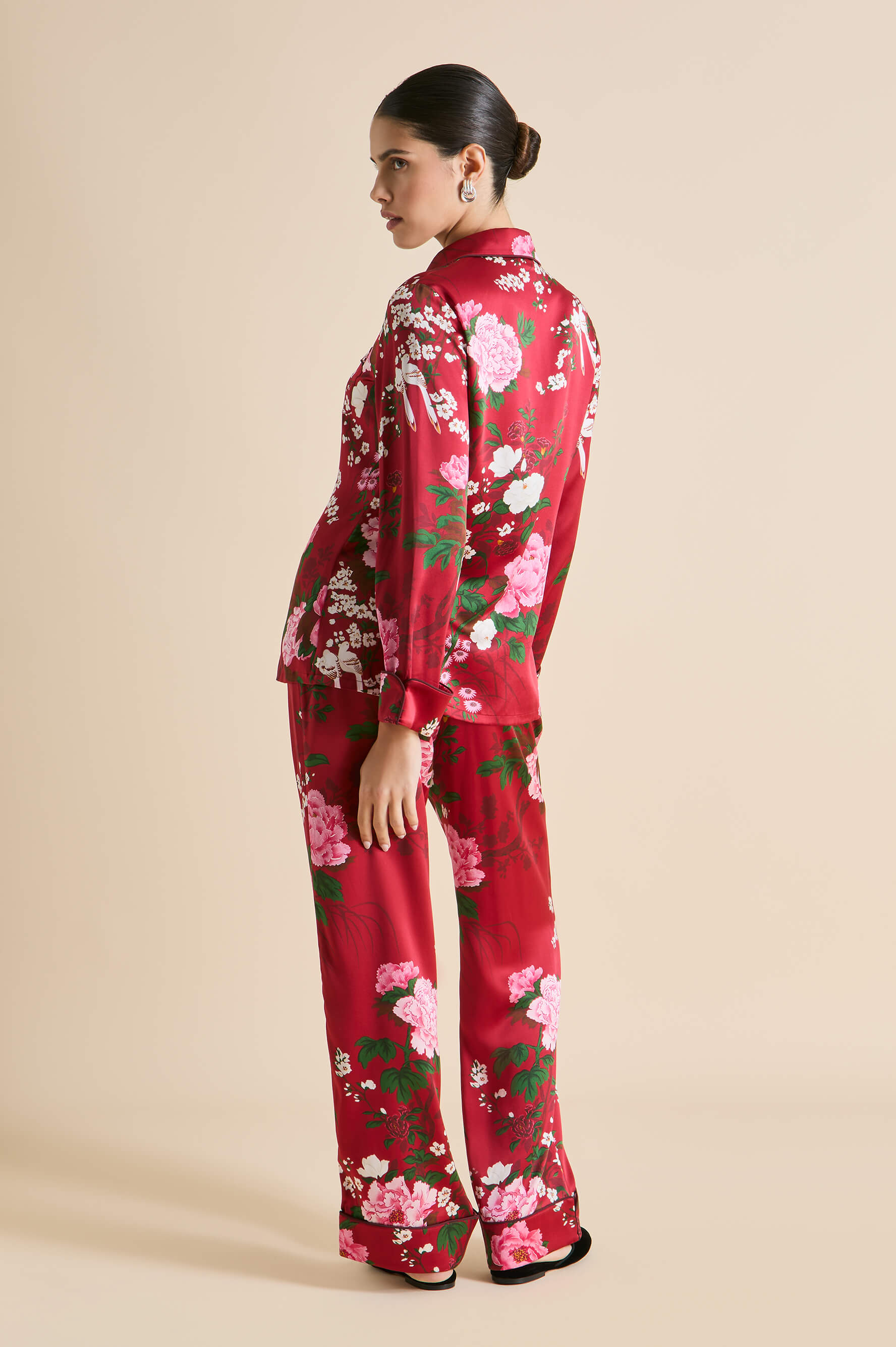 Lila Tardieu Red Floral Pajamas in Silk Satin