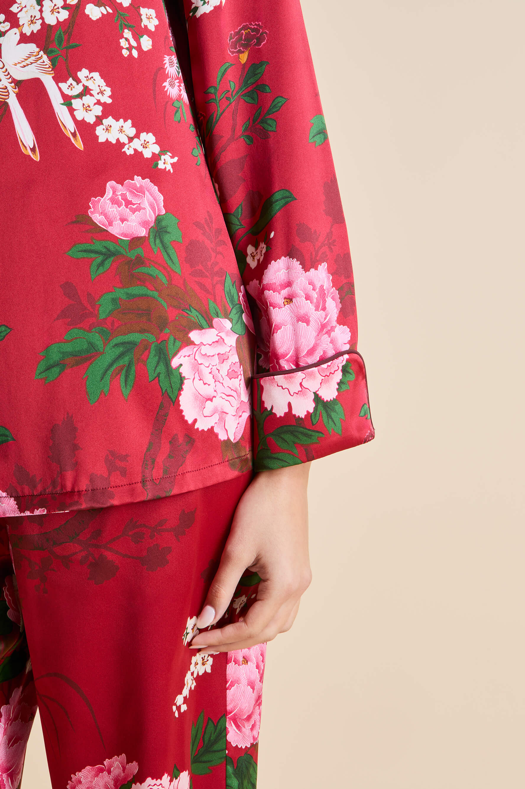 Lila Tardieu Red Floral Pajamas in Silk Satin