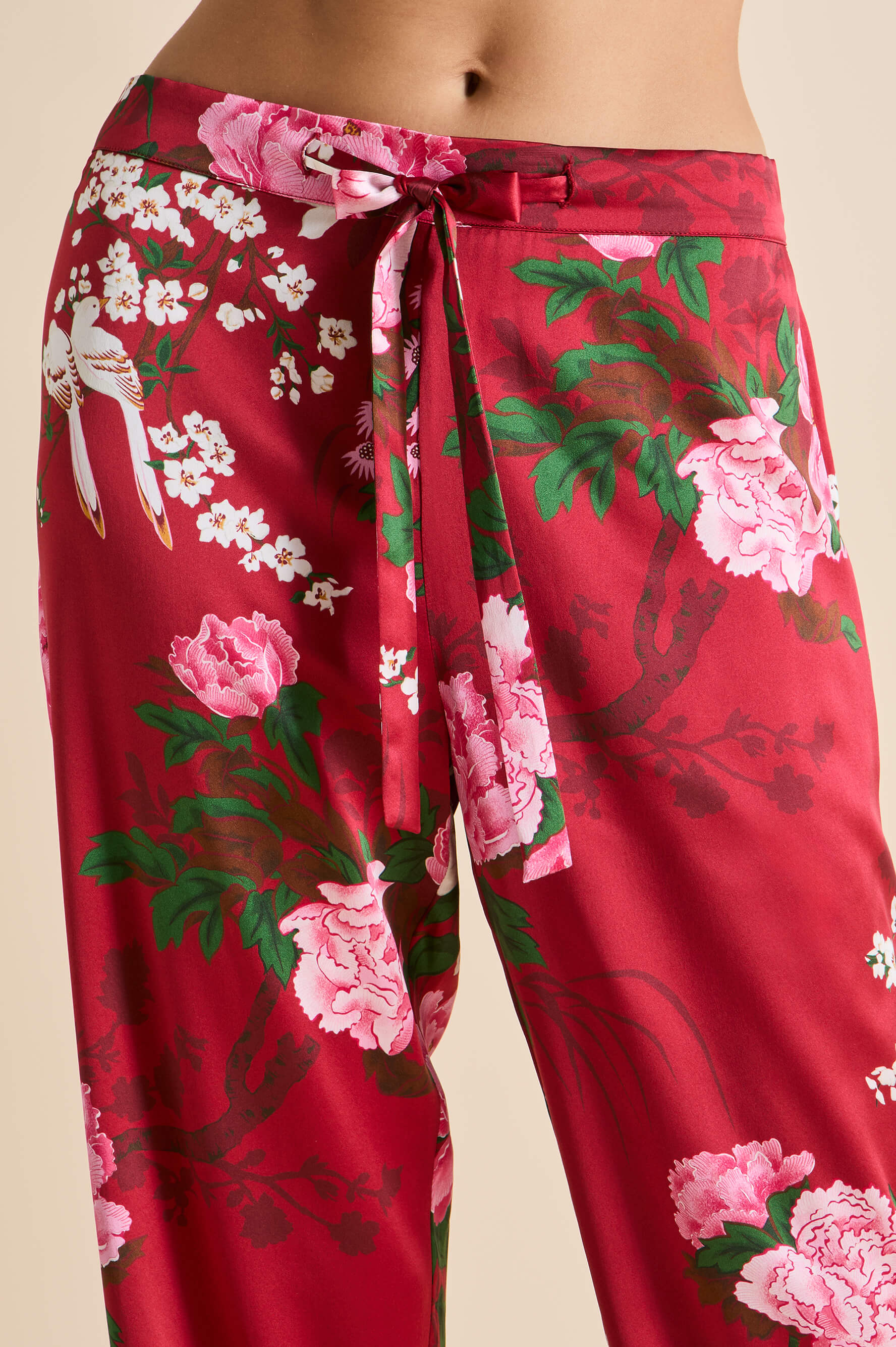 Lila Tardieu Red Floral Pajamas in Silk Satin