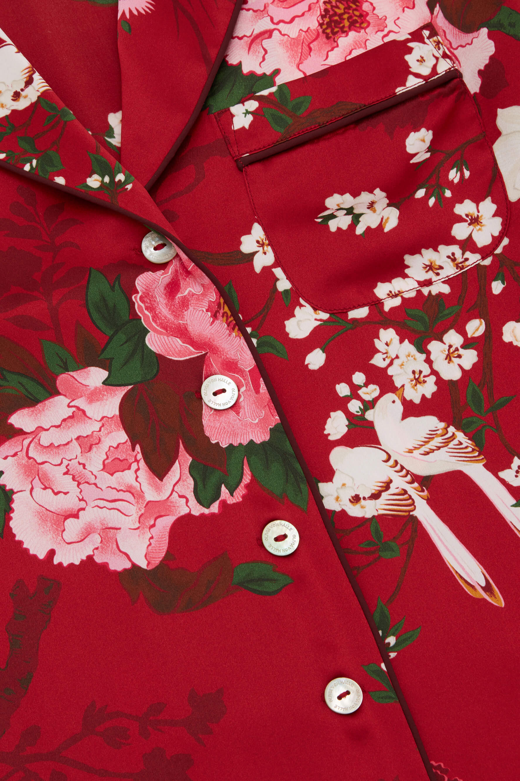 Lila Tardieu Red Floral Pajamas in Silk Satin