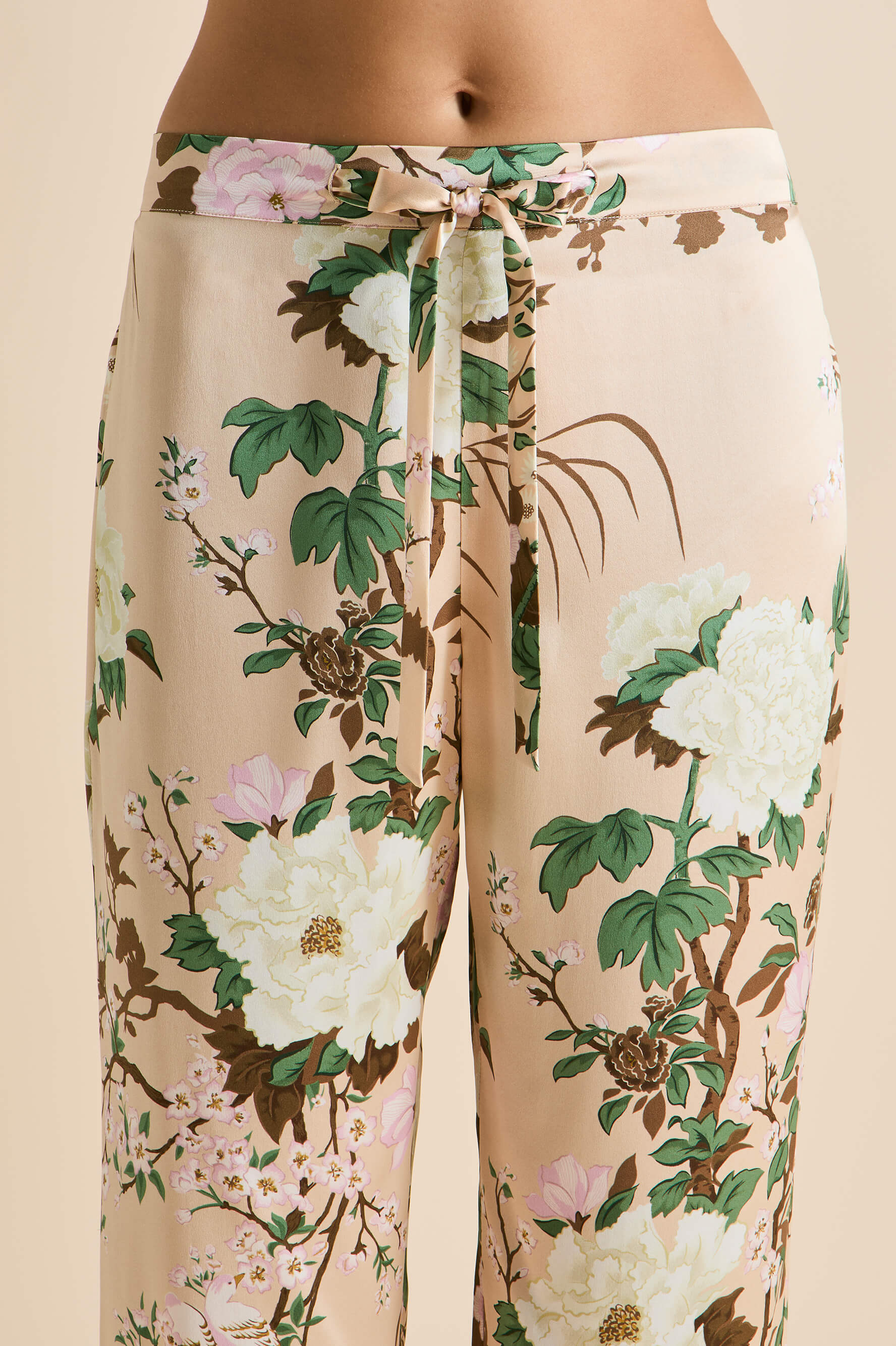 Lila Tirtoff Cream Floral Pajamas in Silk Satin