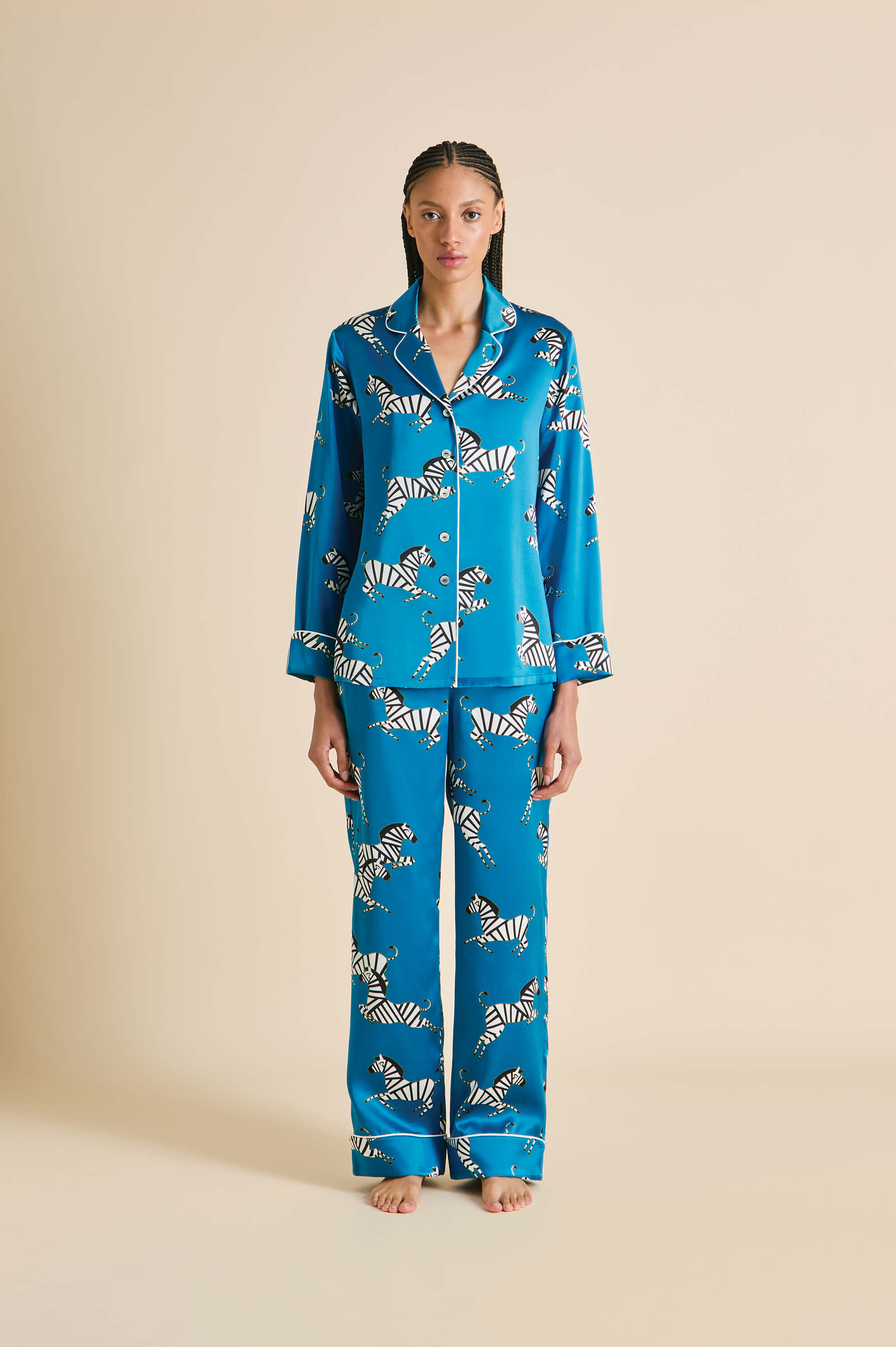 Lila Zora Blue Zebra Pajamas in Silk Satin