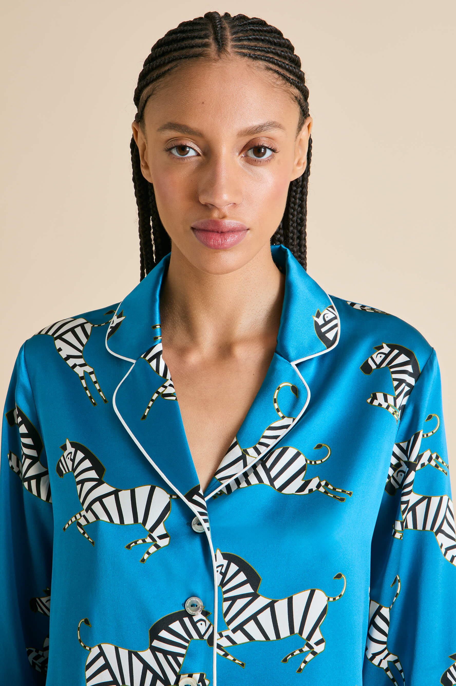 Lila Zora Blue Zebra Pajamas in Silk Satin