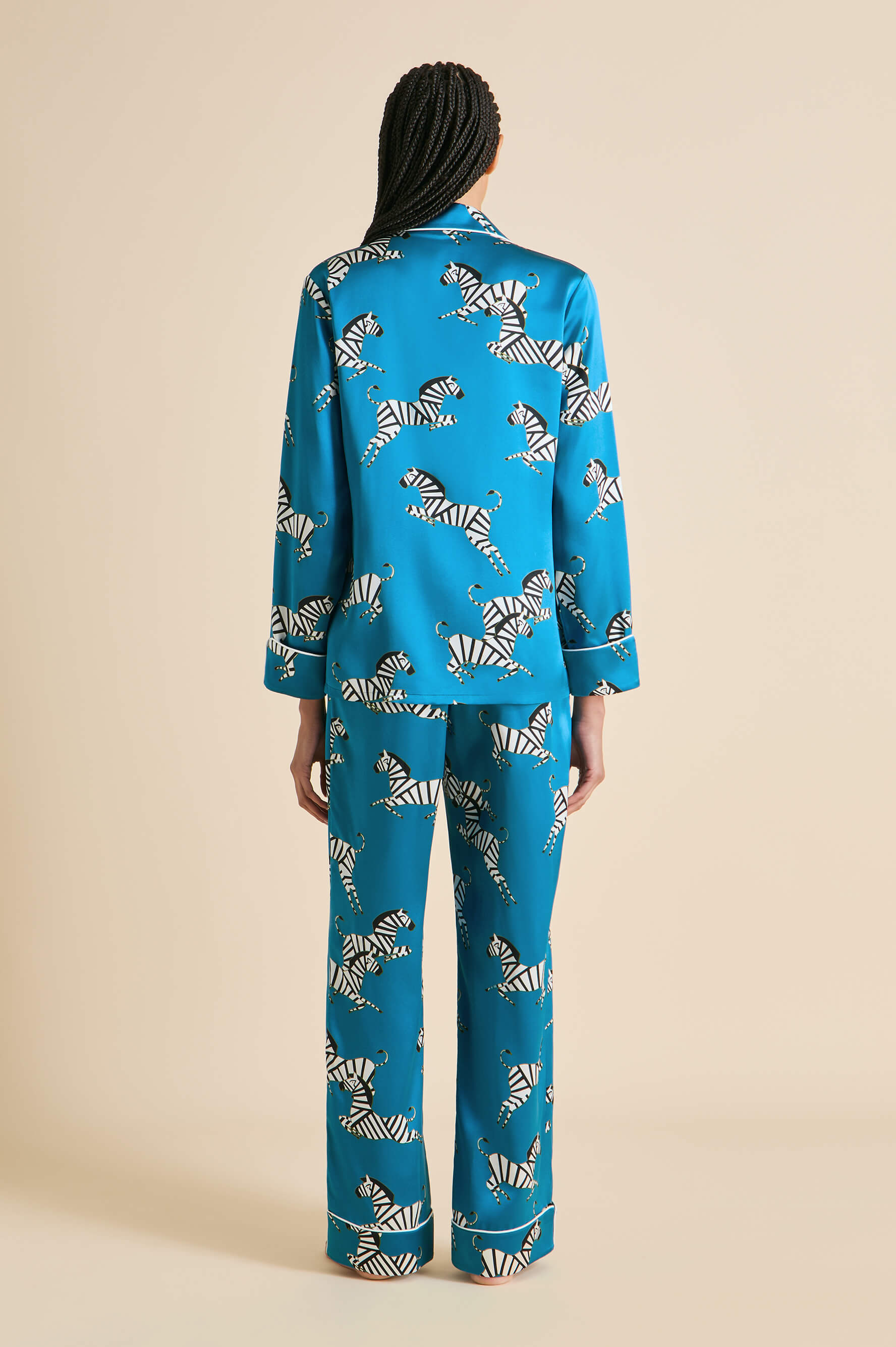 Lila Zora Blue Zebra Pajamas in Silk Satin