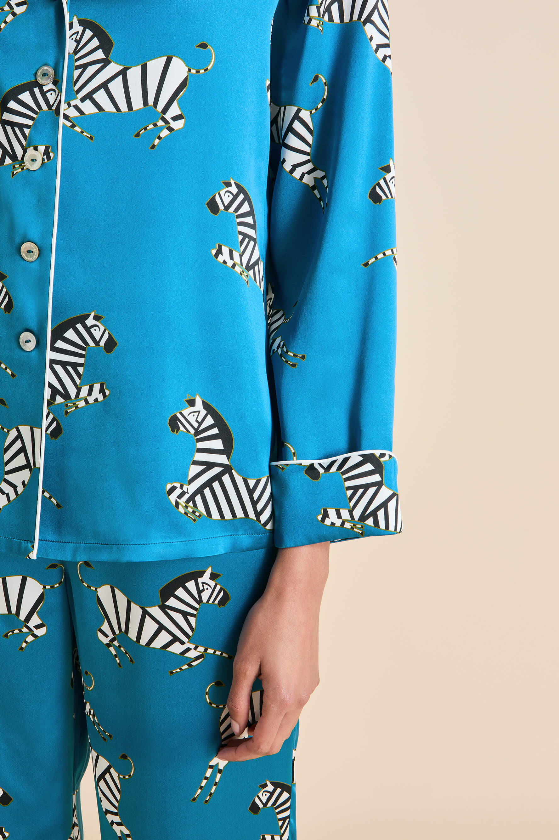 Lila Zora Blue Zebra Pajamas in Silk Satin | Olivia von Halle Lila Zora Blue Zebra Pajamas in Silk Satin | Olivia von Halle