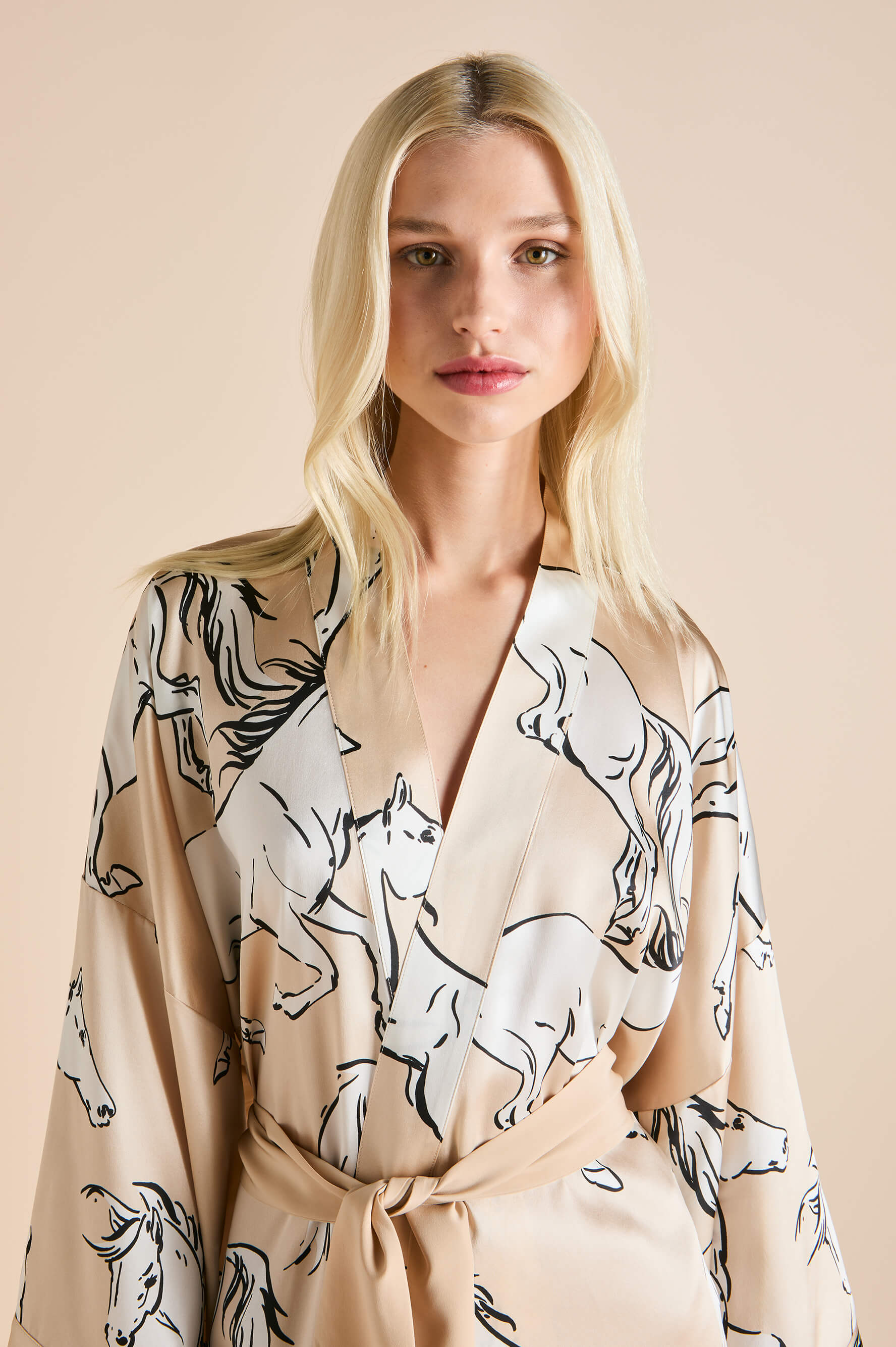 Mimi Clementine Caramel Horse Robe in Silk Satin