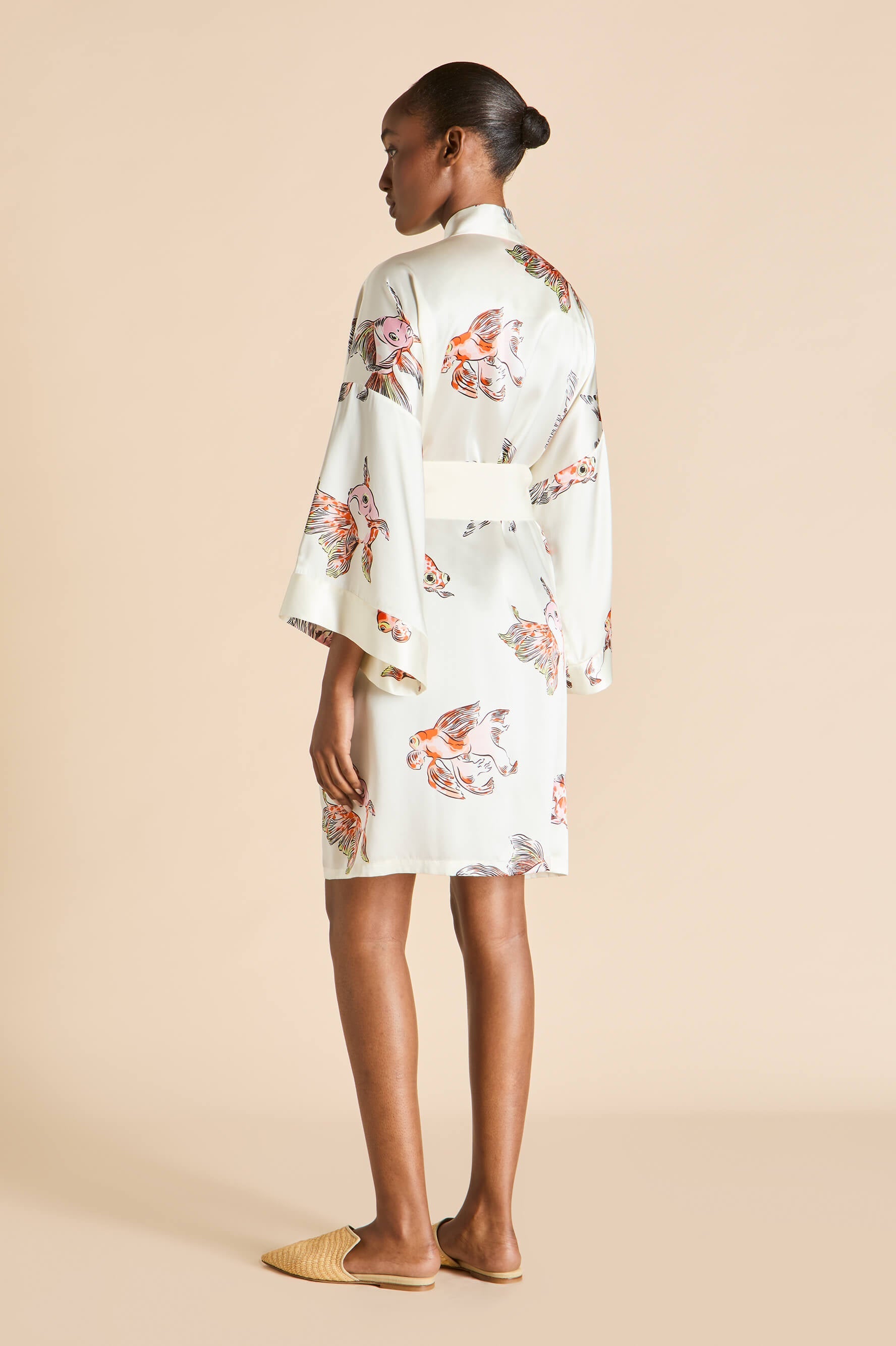 Mimi Cora Ivory Goldfish Robe in Silk Satin