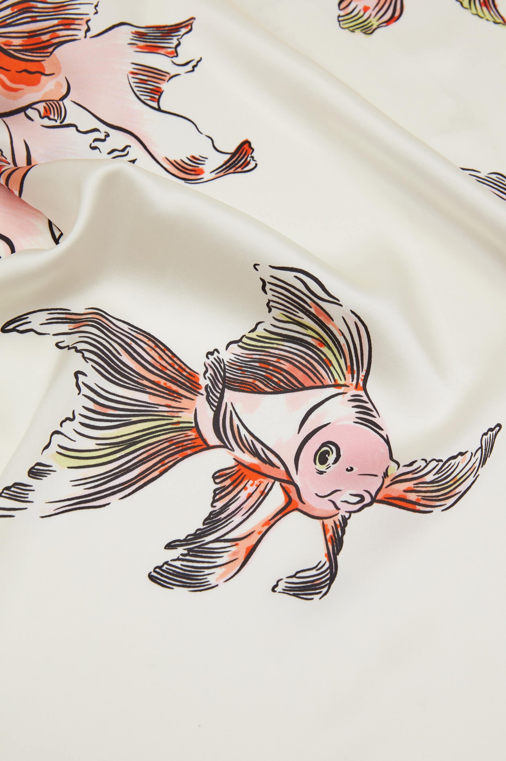 Mimi Cora Ivory Goldfish Robe in Silk Satin