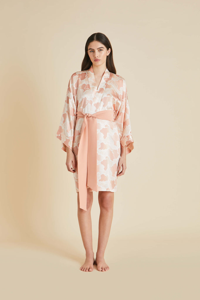 Mimi Icarus Peach Cloud Robe in Silk Satin