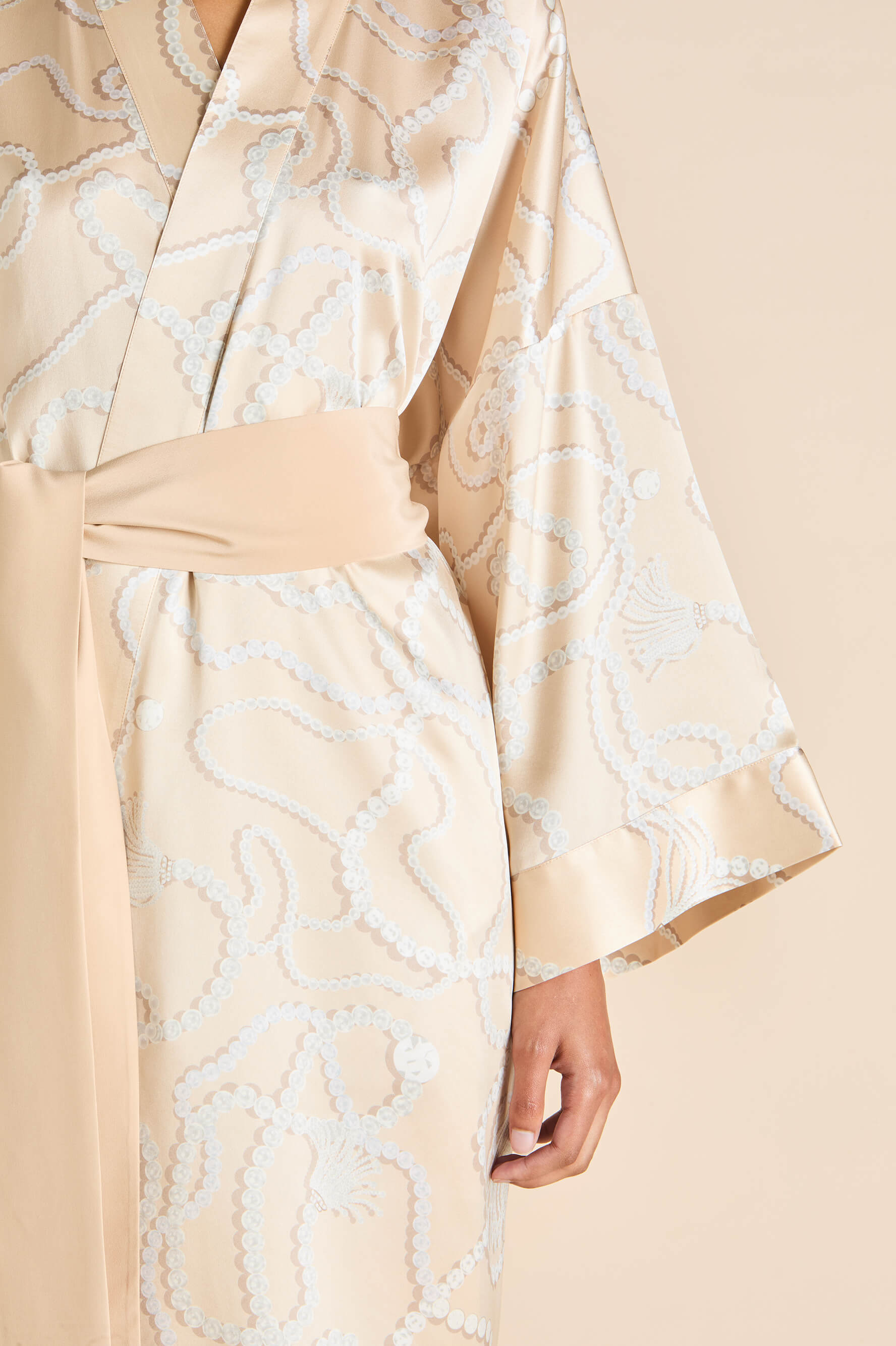 Mimi Pearl Pink Jewel Robe in Silk Satin