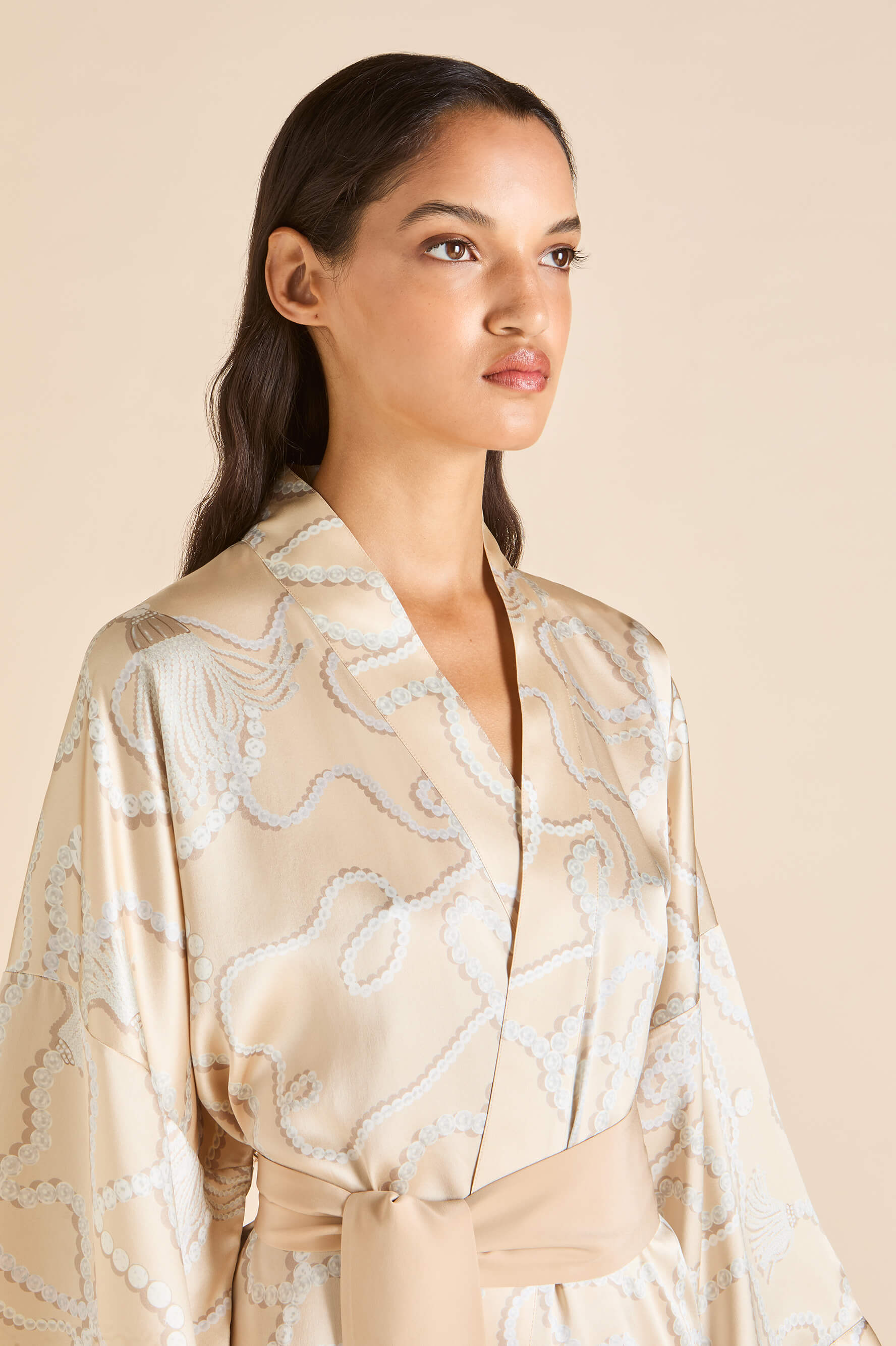 Mimi Pearl Pink Jewel Robe in Silk Satin