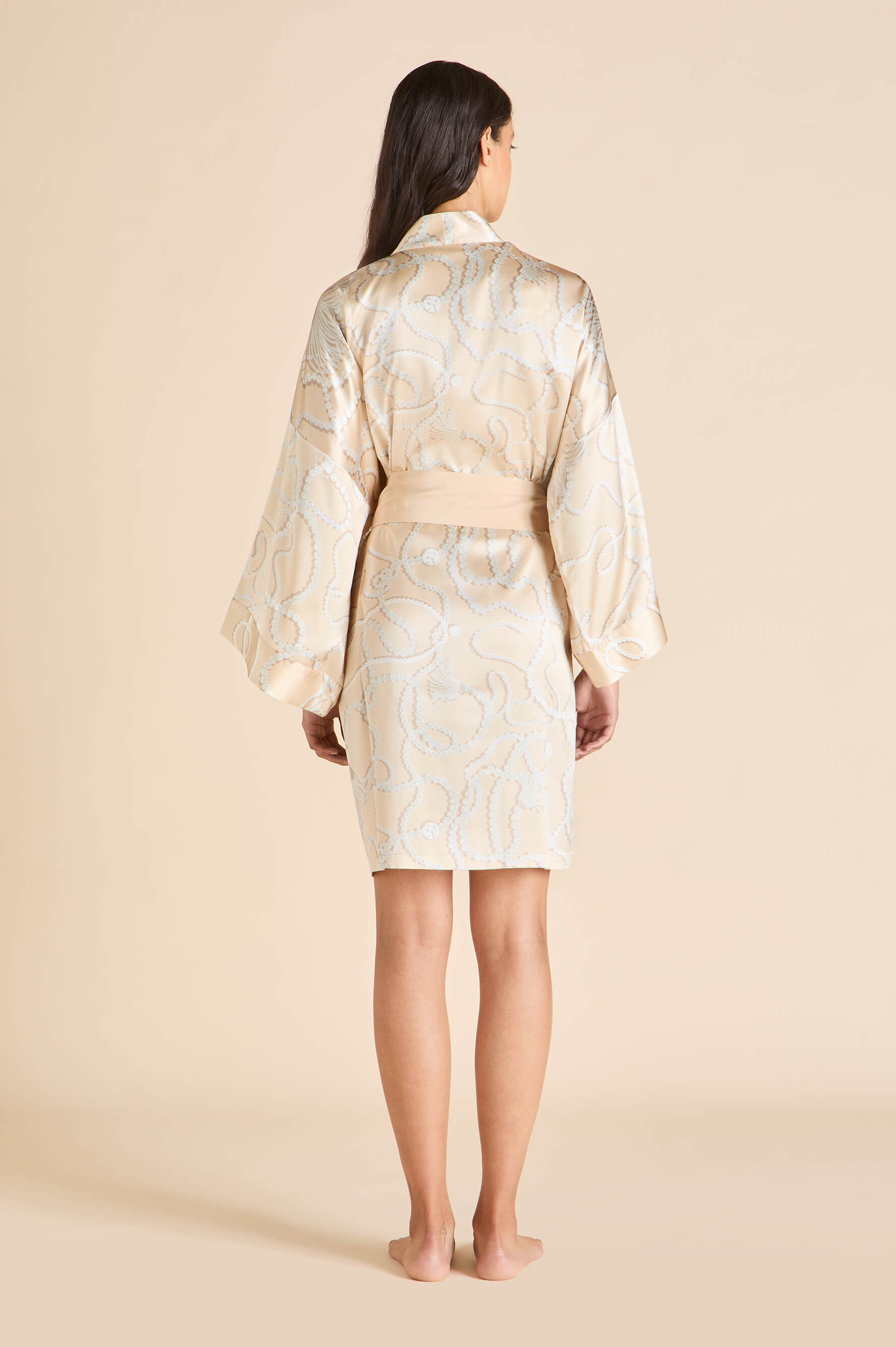 Mimi Pearl Pink Jewel Robe in Silk Satin