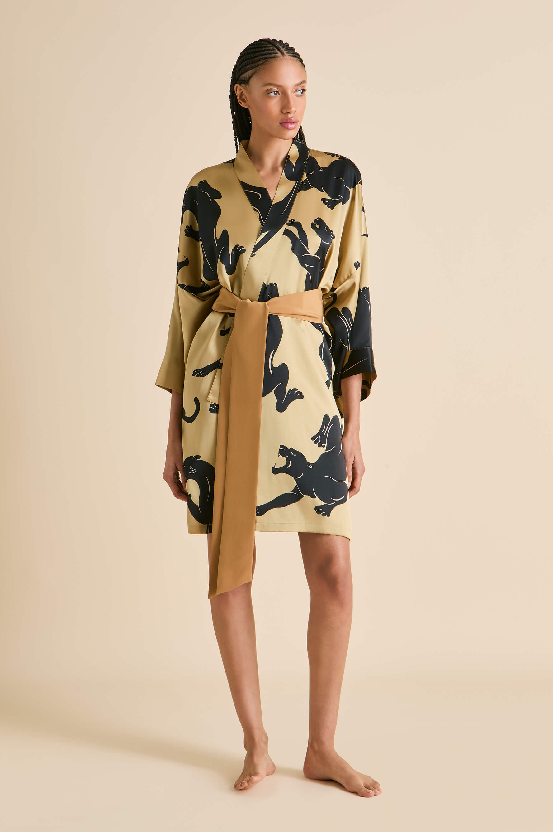 Mimi Perriand Gold Panther Robe in Silk Satin