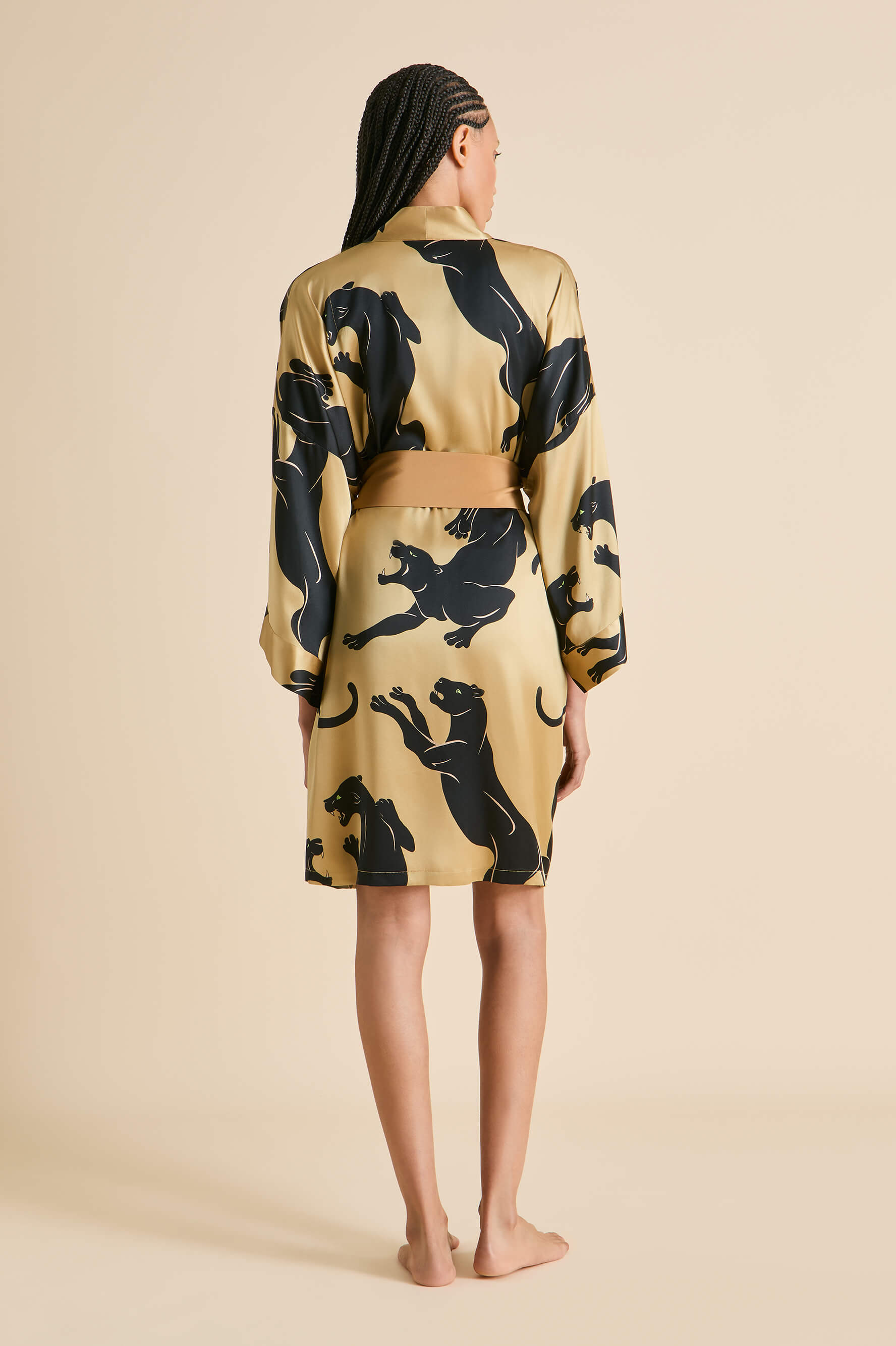 mimi perriand gold panther robe in silk satin 