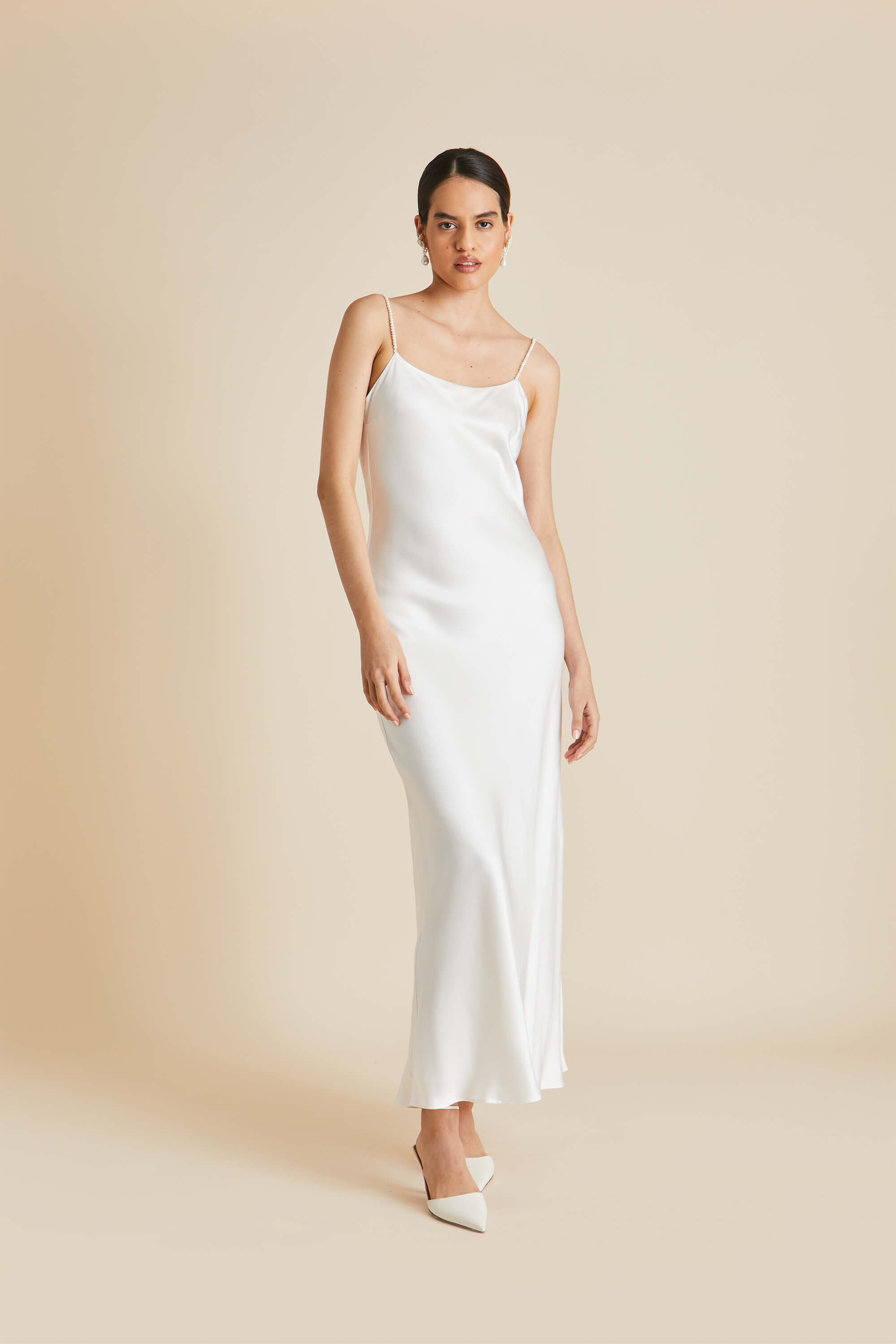 Olympia Ivory Pearl Slip Dress in Silk Satin