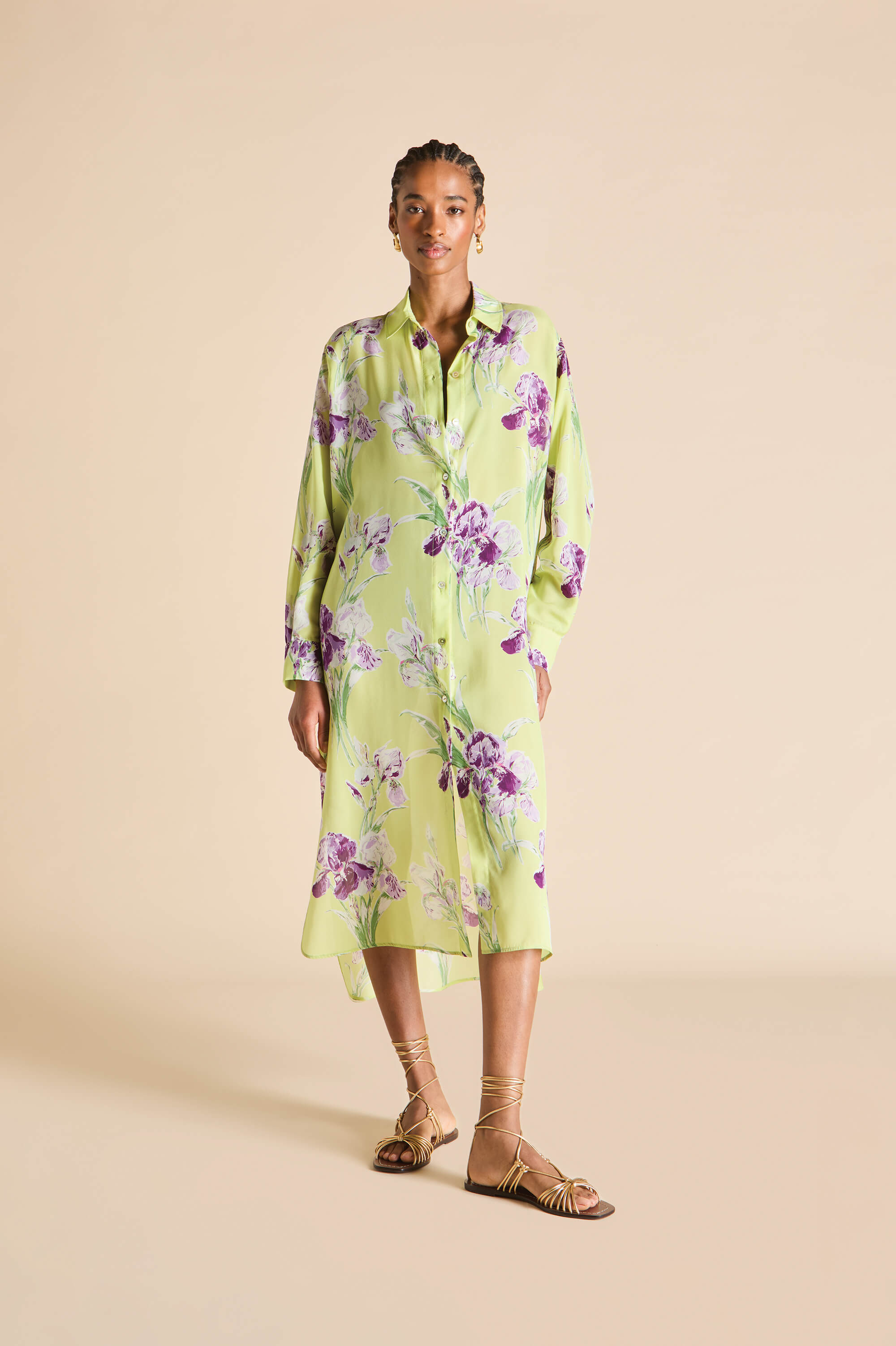 phoebe sundial green floral shirt dress in silk-chiffon
