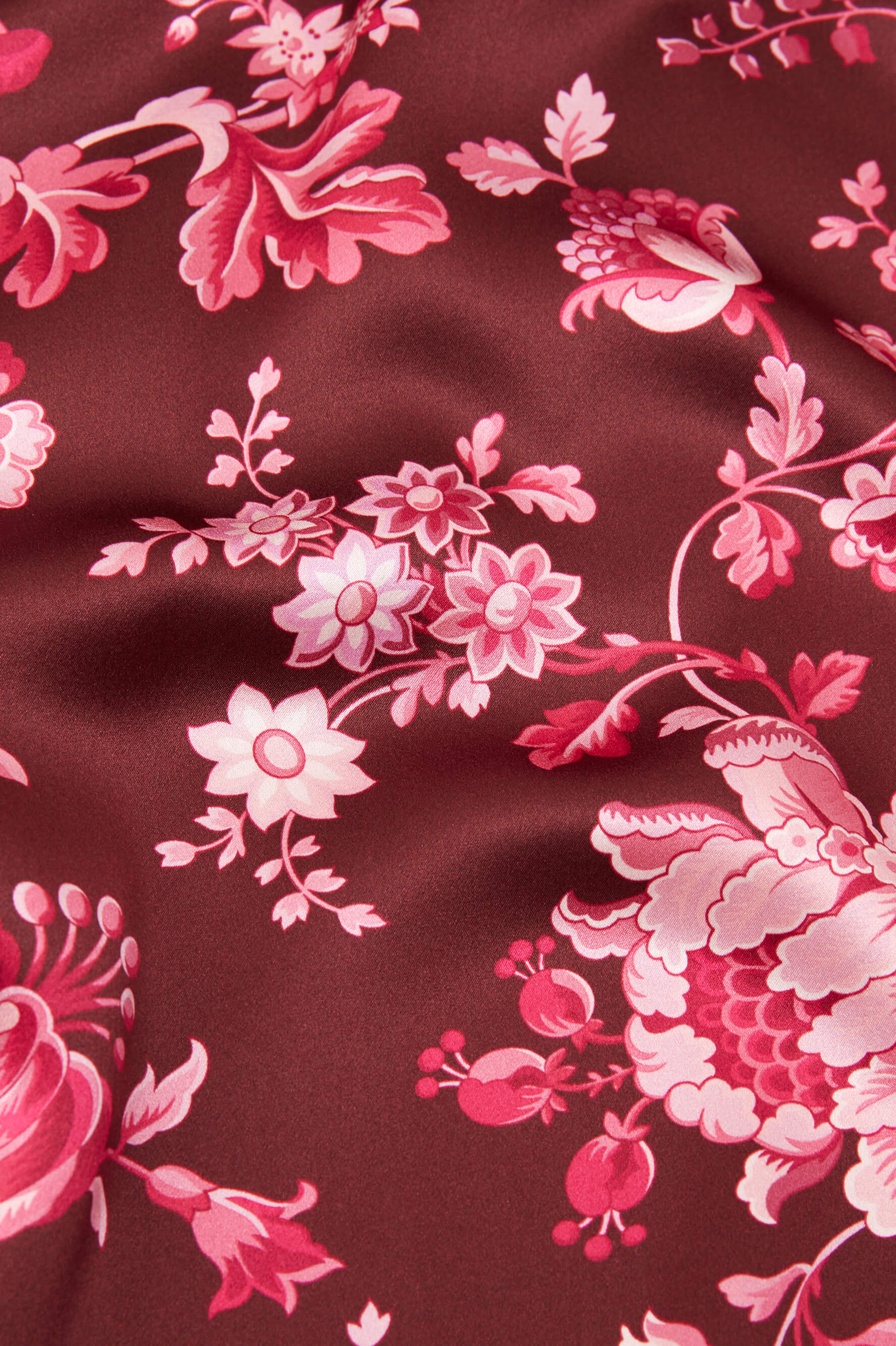 Queenie Burgundy Red Floral Robe in Silk Satin
