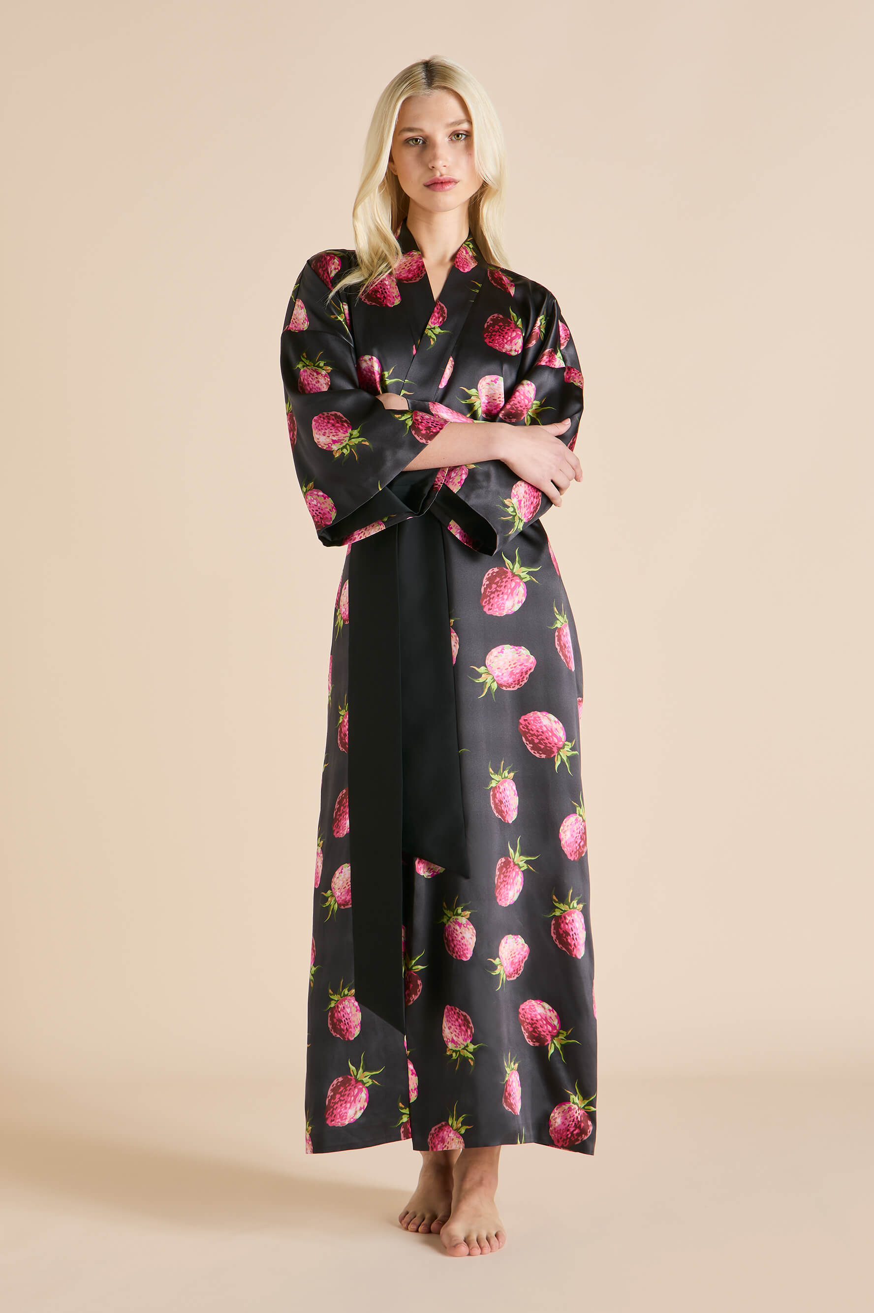 Queenie Brigham Black Strawberry Robe in Silk Satin